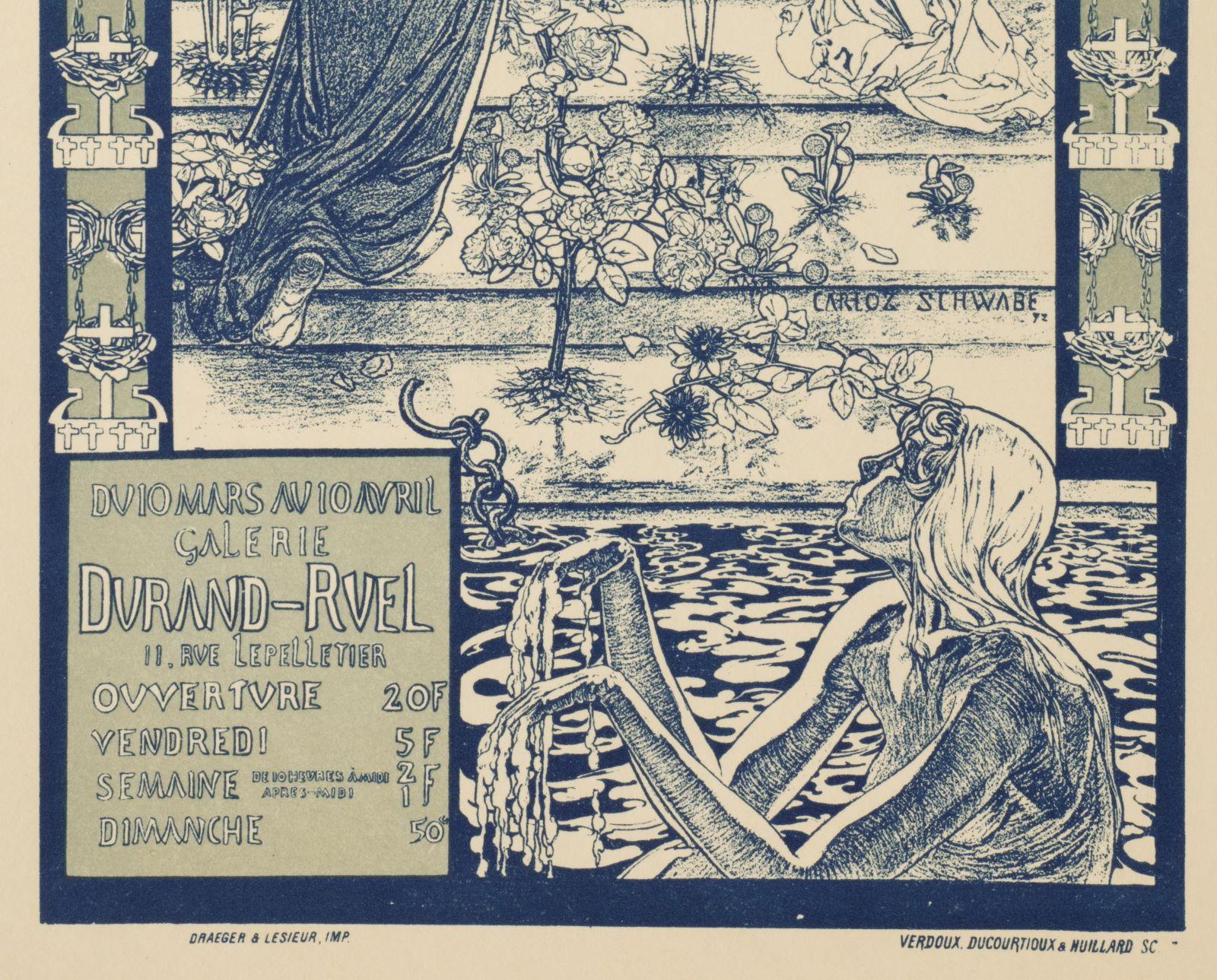 Exhibition of the Rose (Plate 74) is an 1887 lithograph of Carlos Schwabe's poster, printed at Imprimerie Chaix by Jules Chéret and included in the famed collection of Belle Époque posters 'Les Maîtres de l'Affiche.' From the deluxe edition of 100