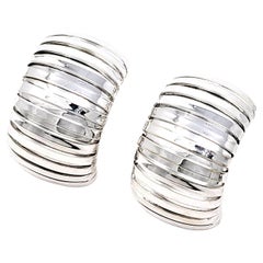 Carlo Weingrill 18 Karat White Gold Ridged Tubogas Half-Hoop Pierced Earrings