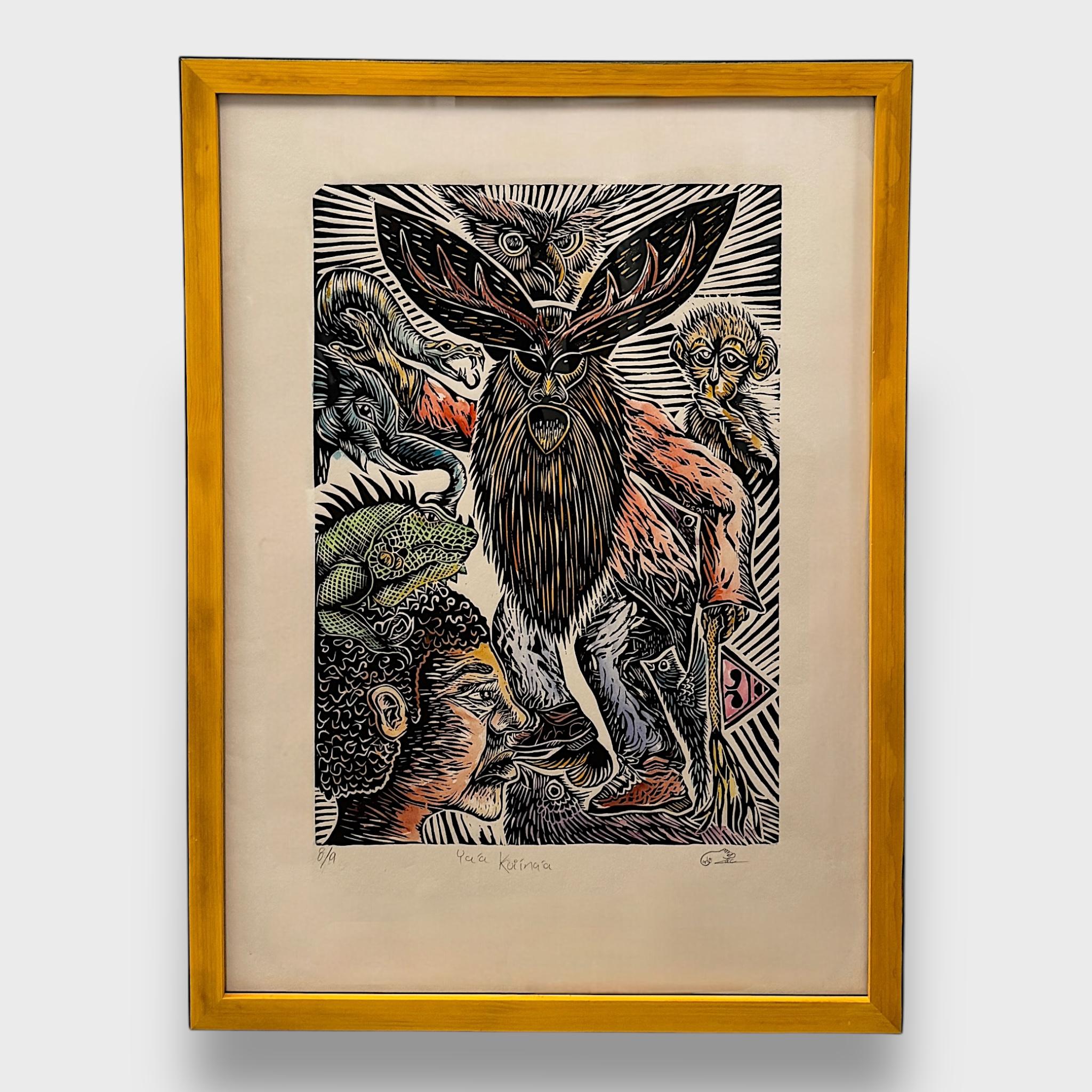 Carlos Z. Ya'a Kuiína'a. Ed. 8/9. Oaxaca, Mexico.
Signed by the artist.
Size: 29 1/4 x 21 1/2 inches. Framed and Acrylic Plexiglass. 
