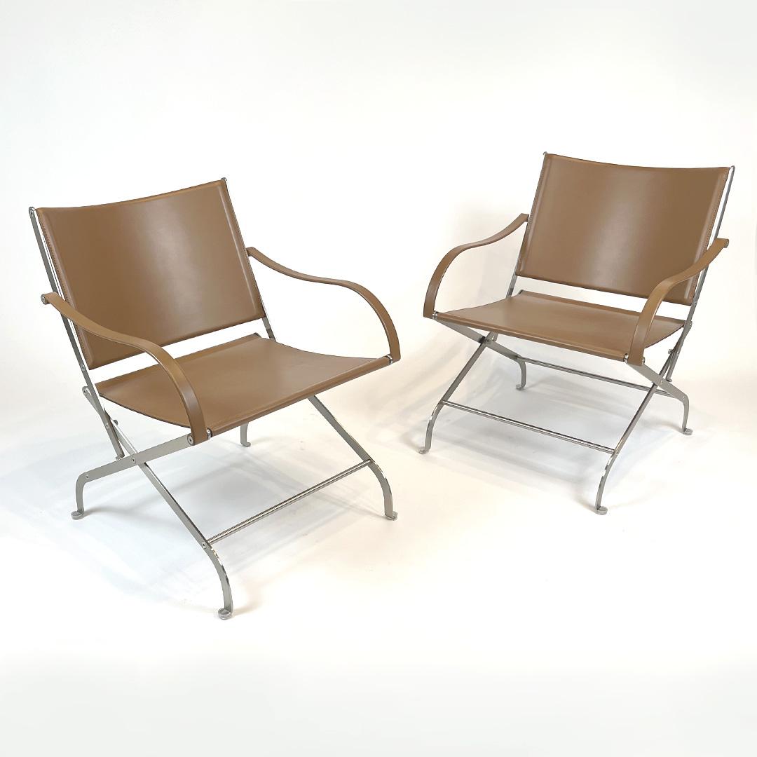 Carlotta Folding Armchairs by Antonio Citterio for Flexform
Designed in 1996

Frame in Satined Metal with Seat, Back, and Armrests in Cowhide.