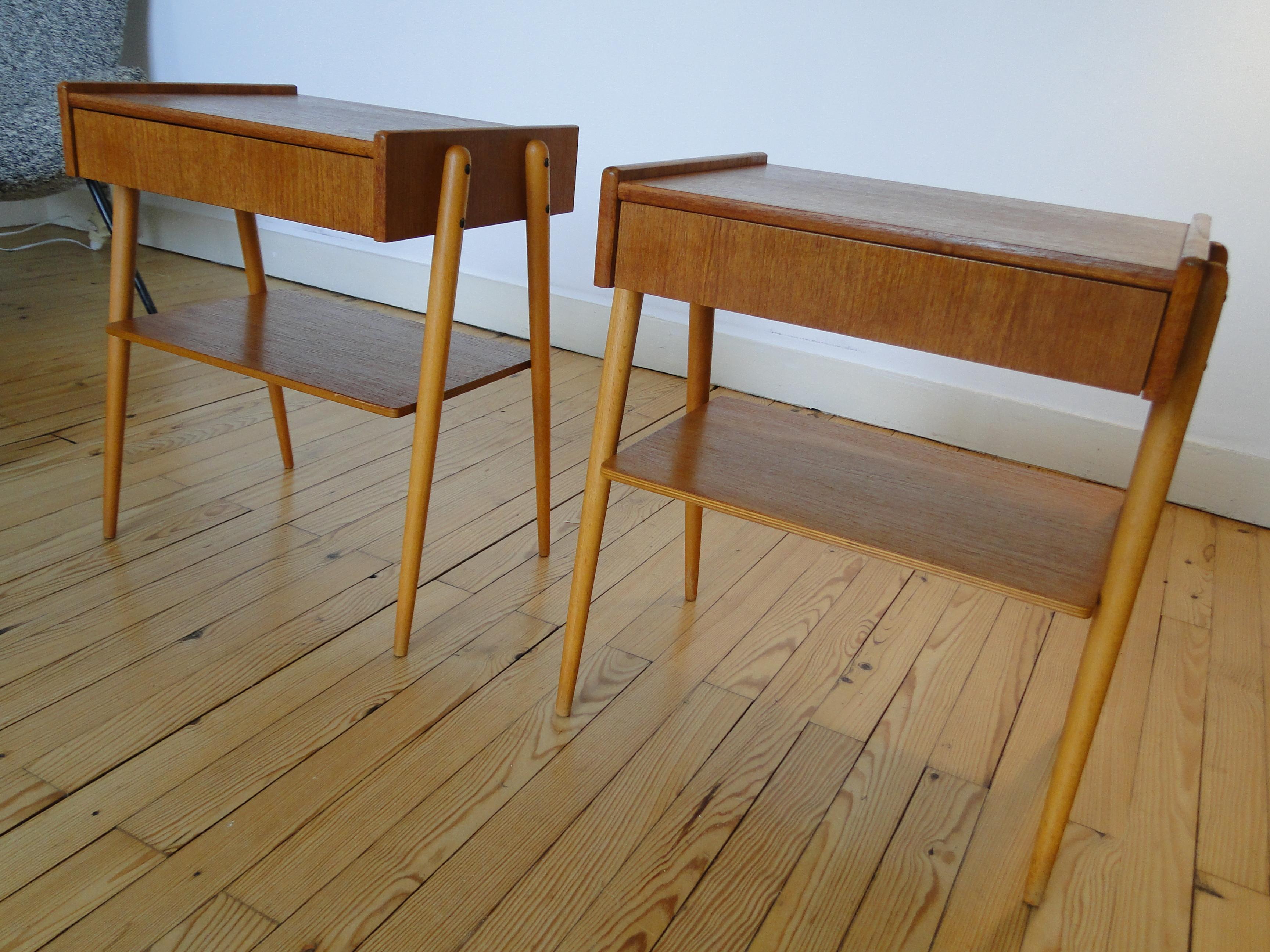 Carlström & Co Mobelfabrik Pair Teak Nightstands Bedside Tables  In Good Condition In Lège Cap Ferret, FR
