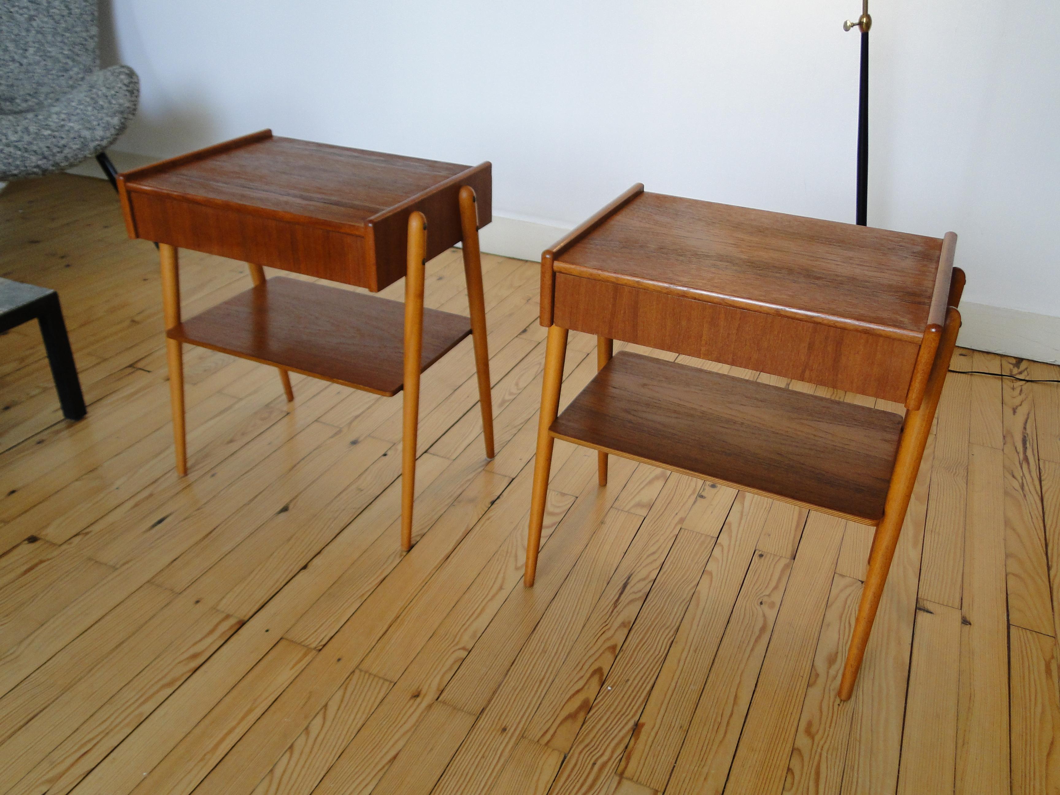 Swedish Carlström & Co Mobelfabrik  Pair Teak Nightstands Bedside Tables 