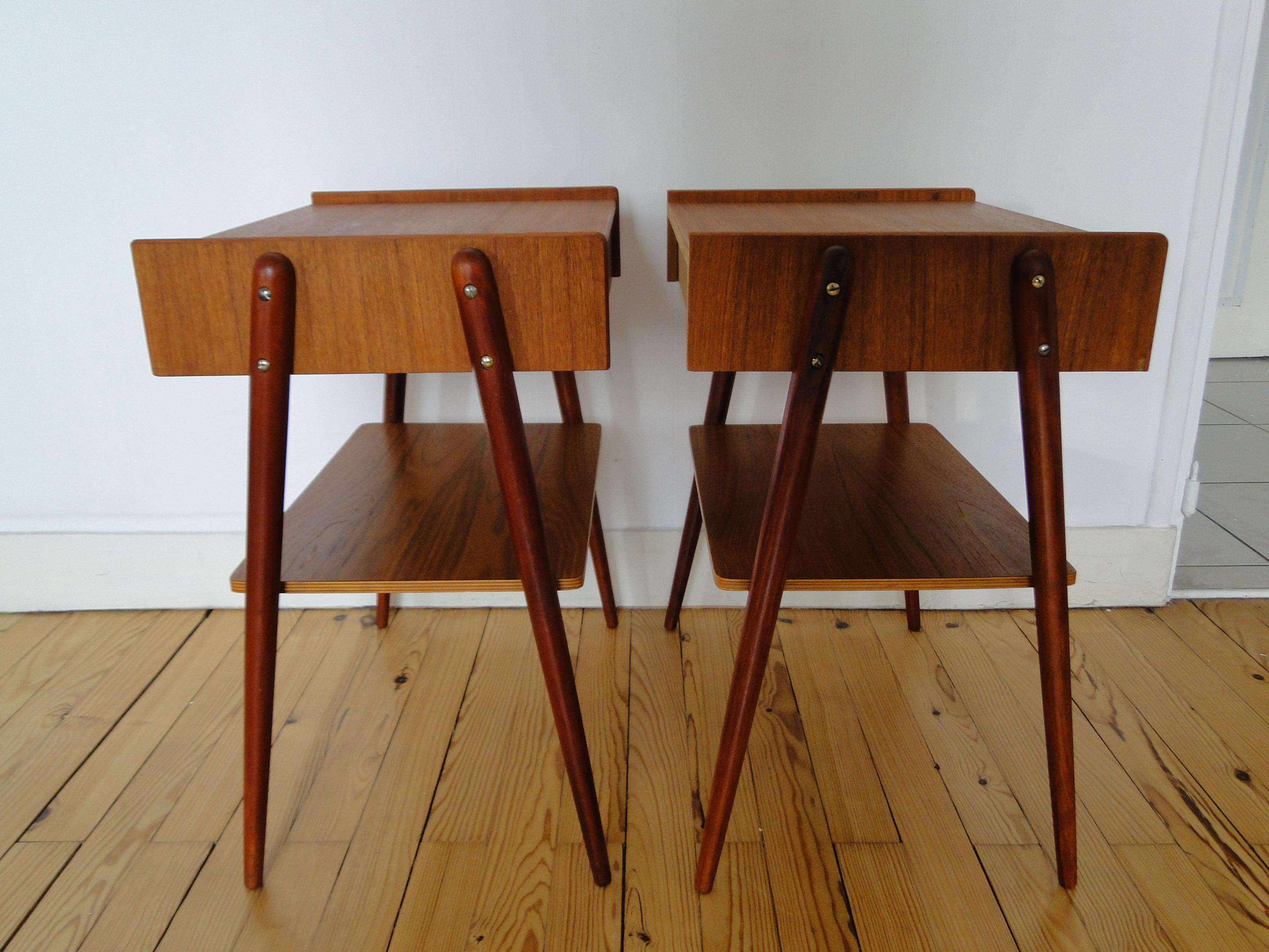 Carlström & Co Mobelfabrik Pair Teak Nightstands Bedside Tables For Sale 1