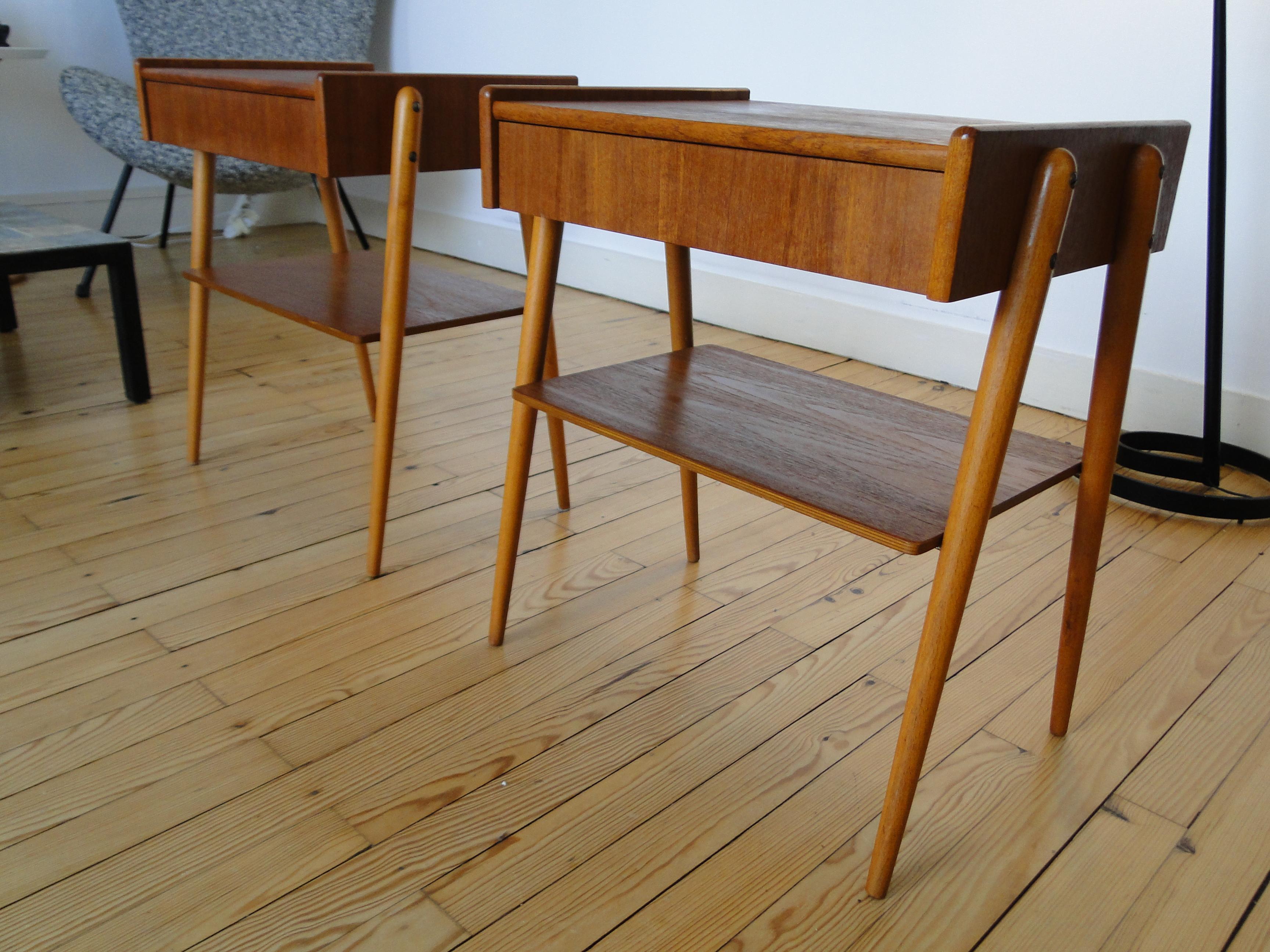 Carlström & Co Mobelfabrik  Pair Teak Nightstands Bedside Tables  In Good Condition In Lège Cap Ferret, FR