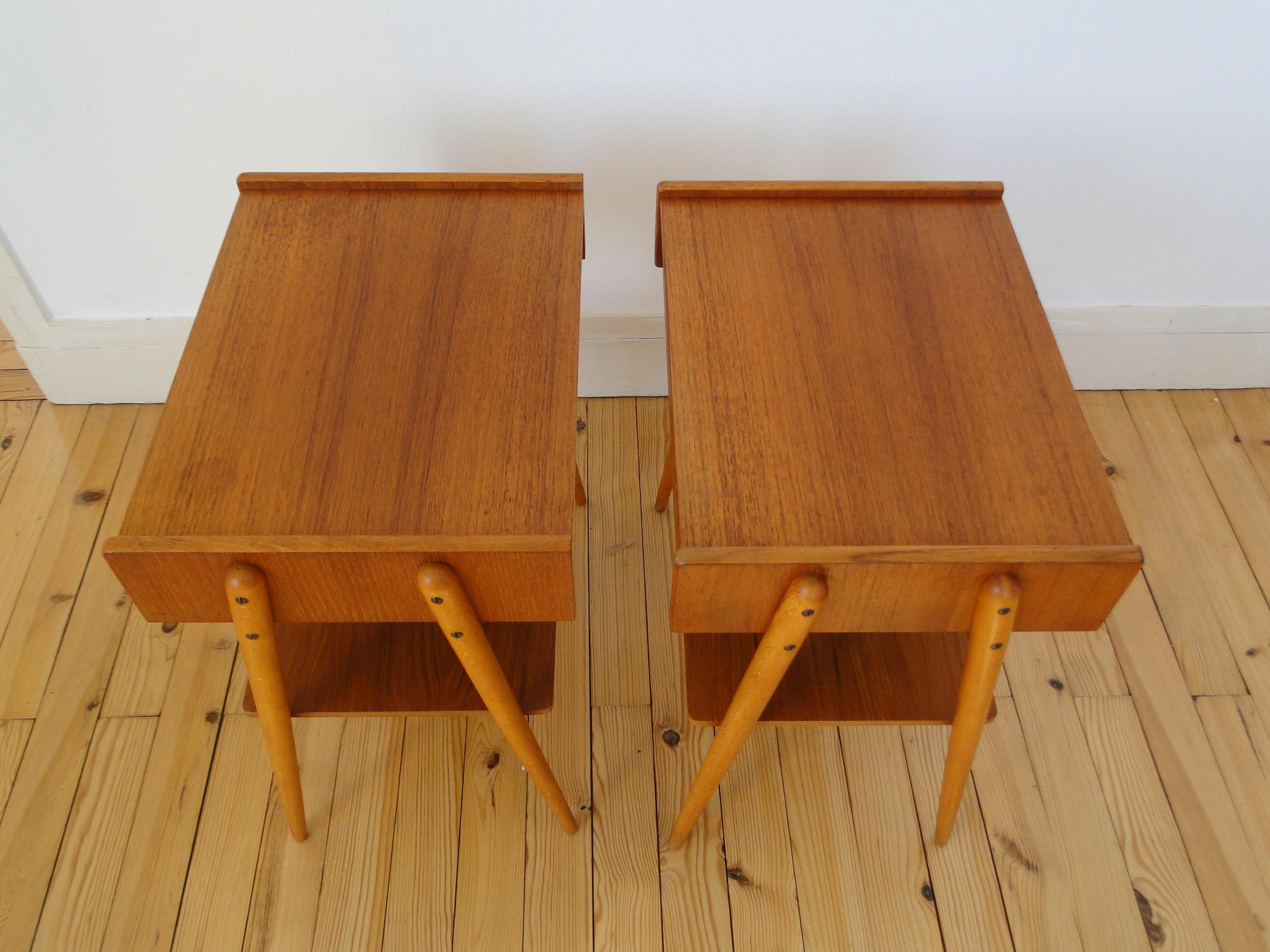 Carlström & Co Mobelfabrik Pair Teak Nightstands Bedside Tables Midcentury 2