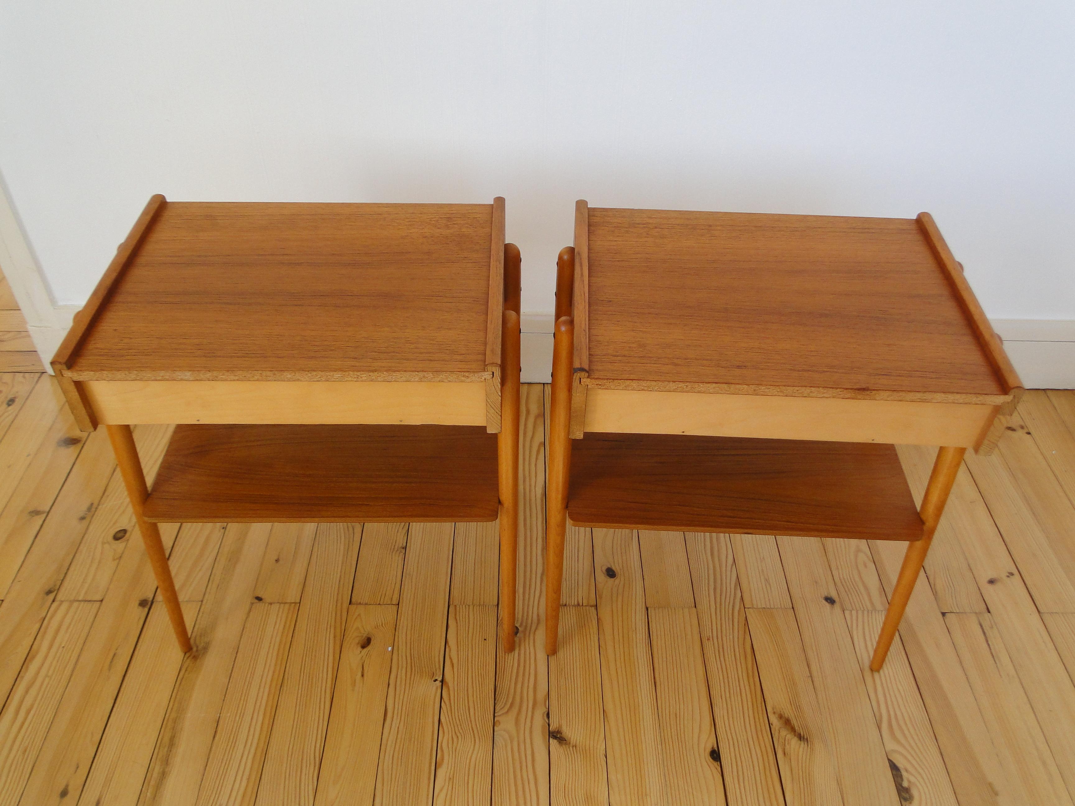 20th Century Carlström & Co Mobelfabrik Pair Teak Nightstands Bedside Tables Midcentury For Sale