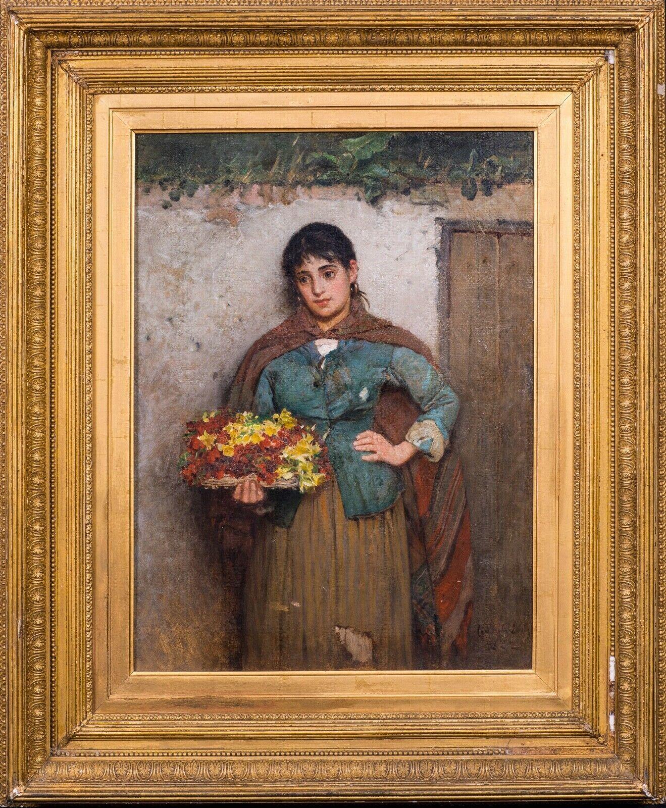 Carlton Alfred Smith Portrait Painting - Portrait Of An Italian Flower Girl, dated 1882