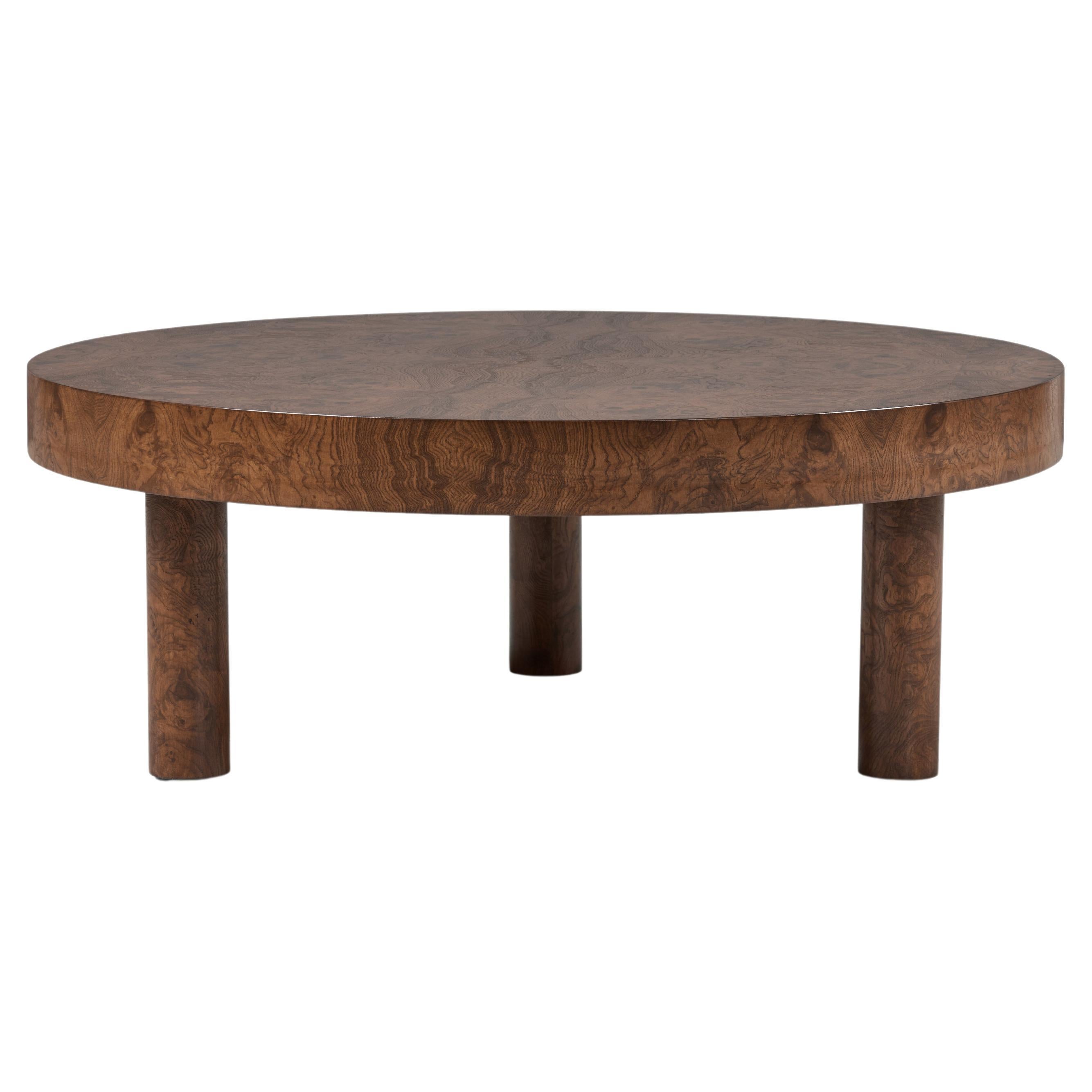 Carlton Coffee Table 40" DIA, in Vintage Burl Wood Finish, by August Abode