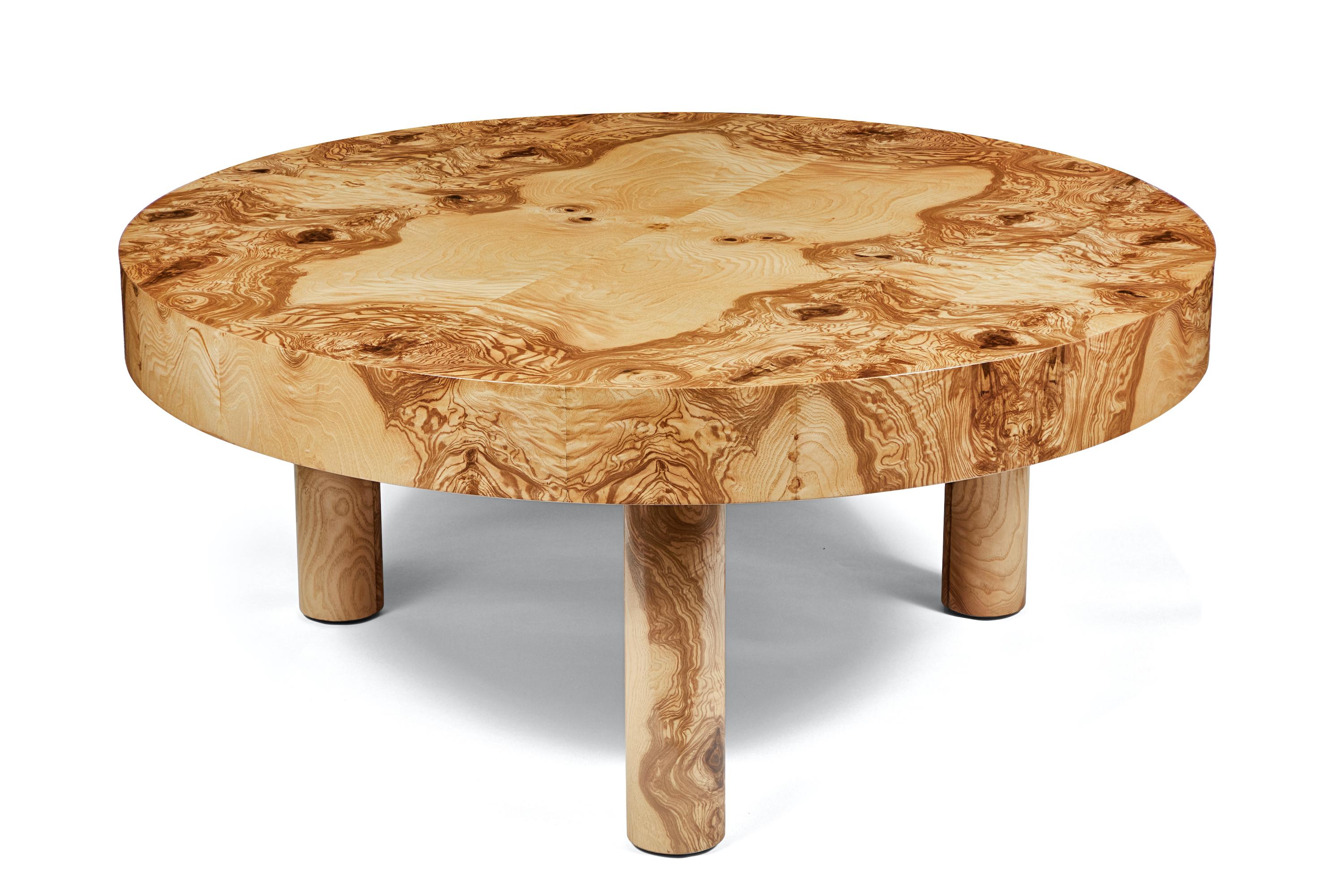 round burlwood coffee table