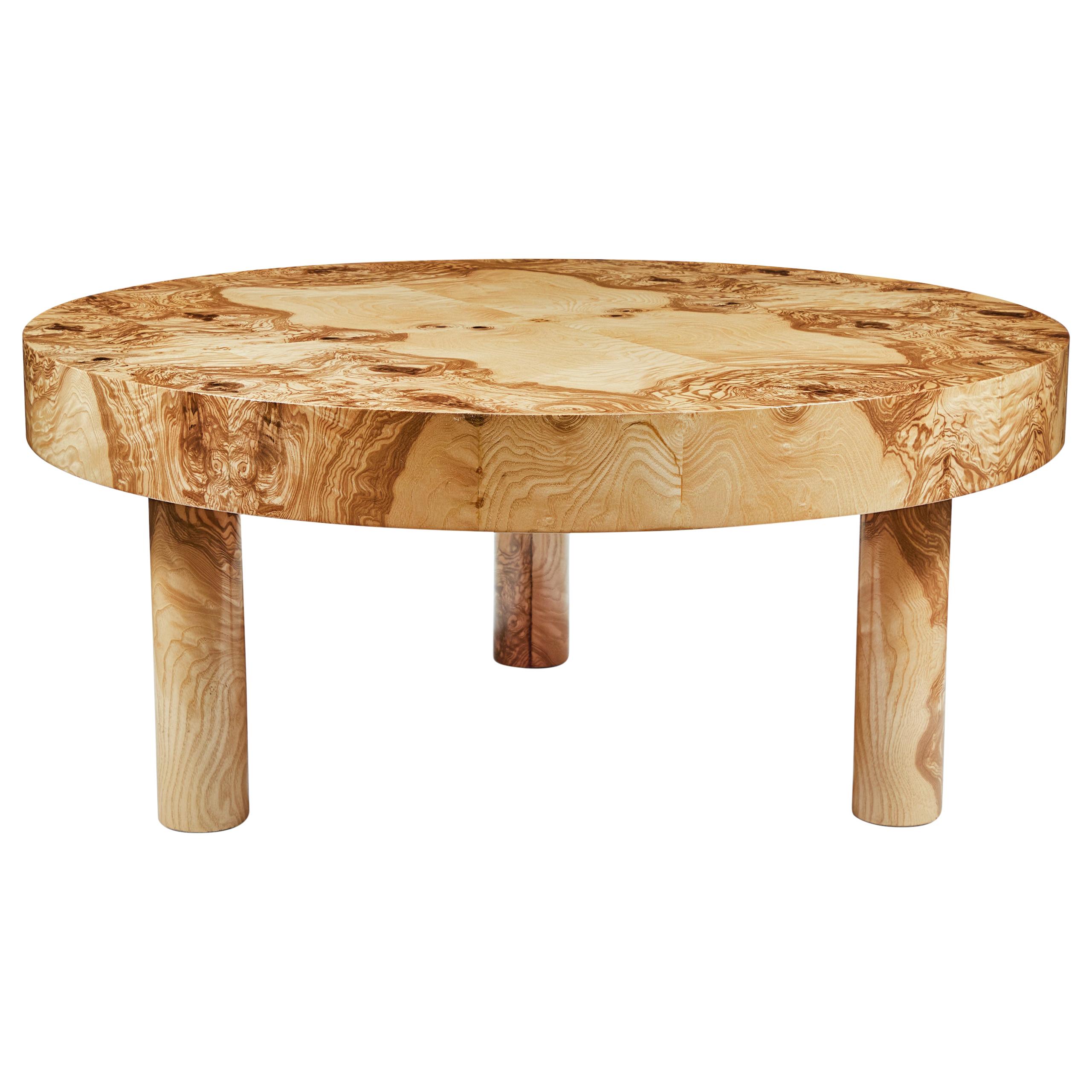 Carlton Coffee Table 36" DIA, in Natural Burl Wood, by August Abode For Sale