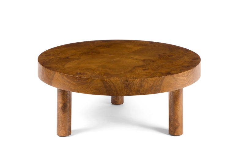 Contemporary Carlton Burl Wood Coffee Table in Vintage Finish by August Abode For Sale