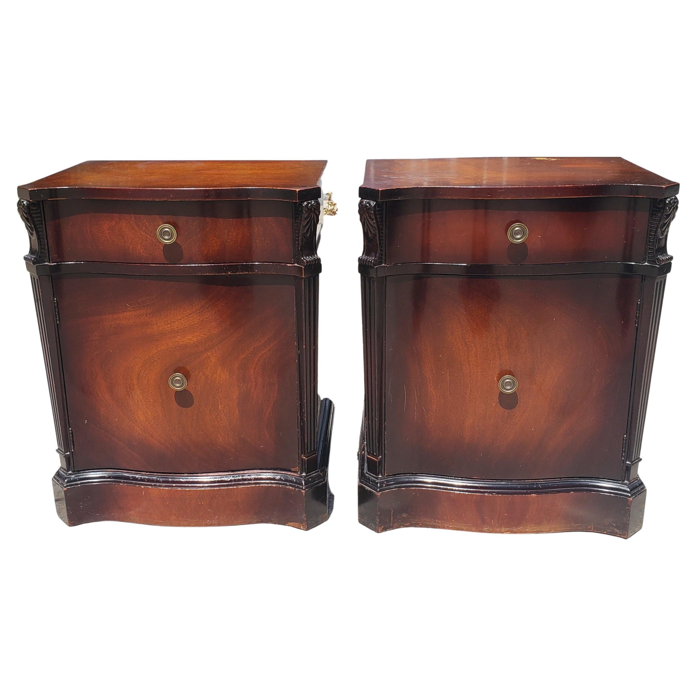 Carlton House Chippendale Style Fruitwood Bedside Tables a Pair