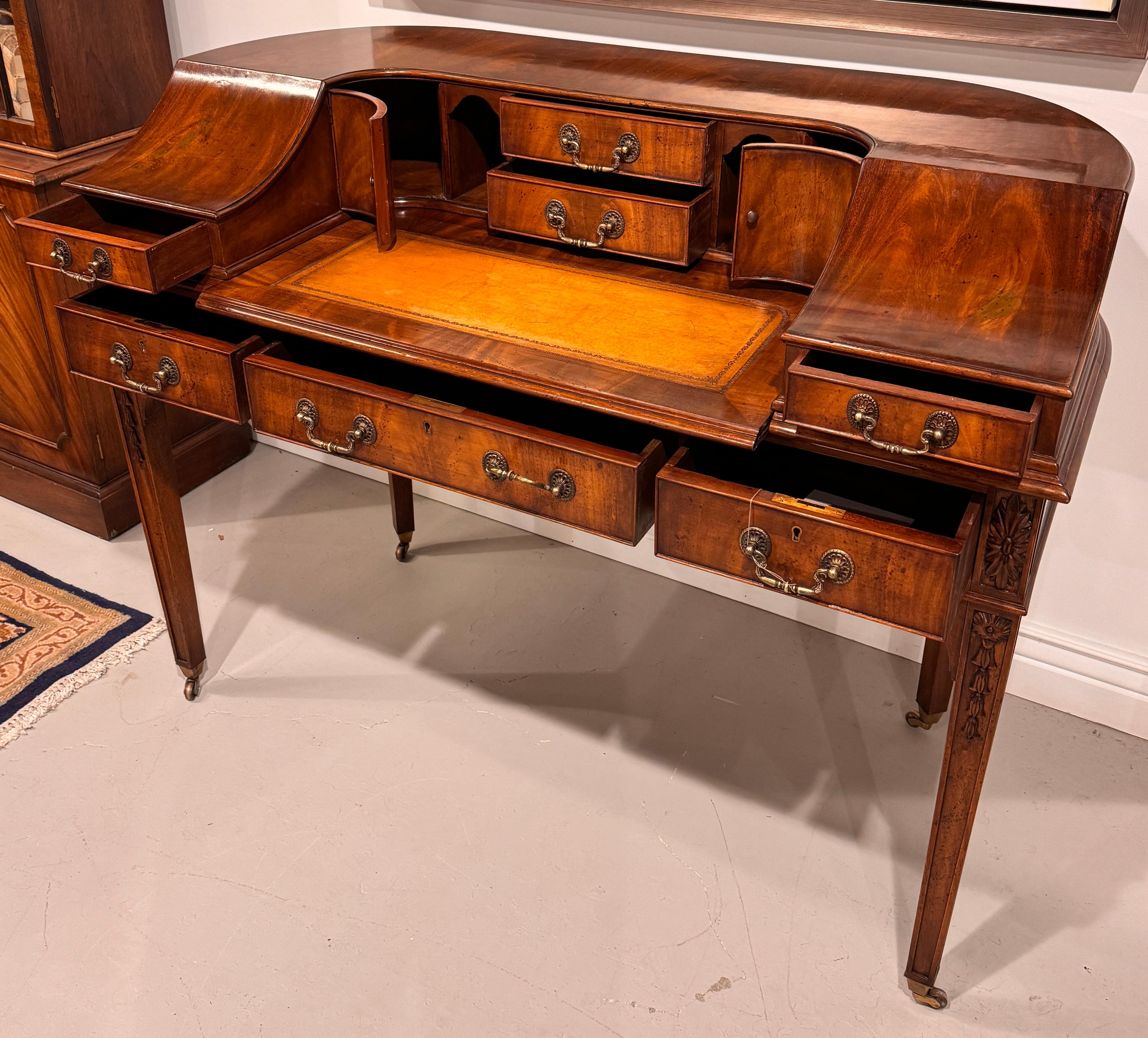 Carlton House Desk Vintage English Styling with Leather Writing Surface For Sale 3