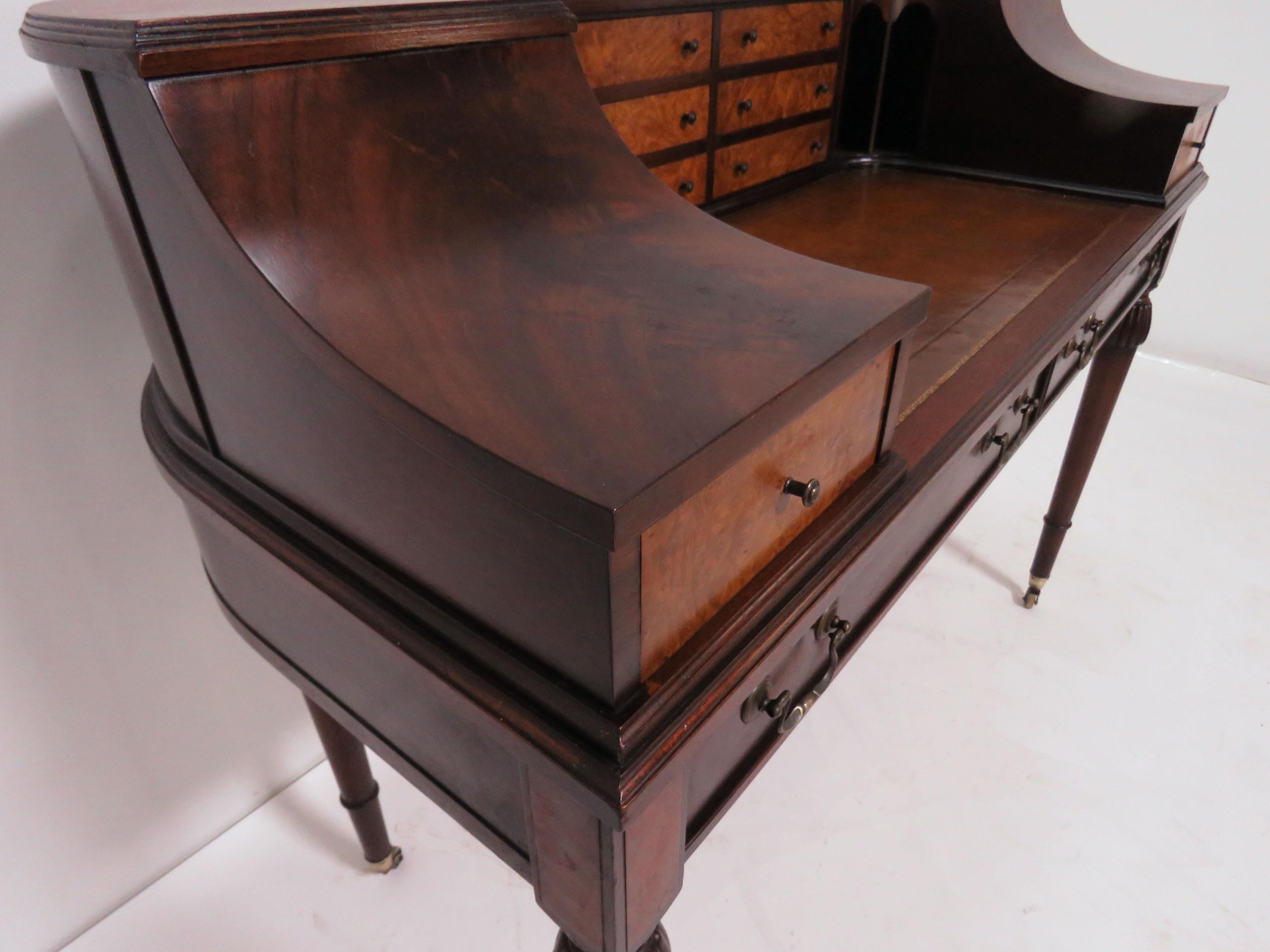 Carlton House Style Mahogany and Burl Leather Top Writing Desk 3