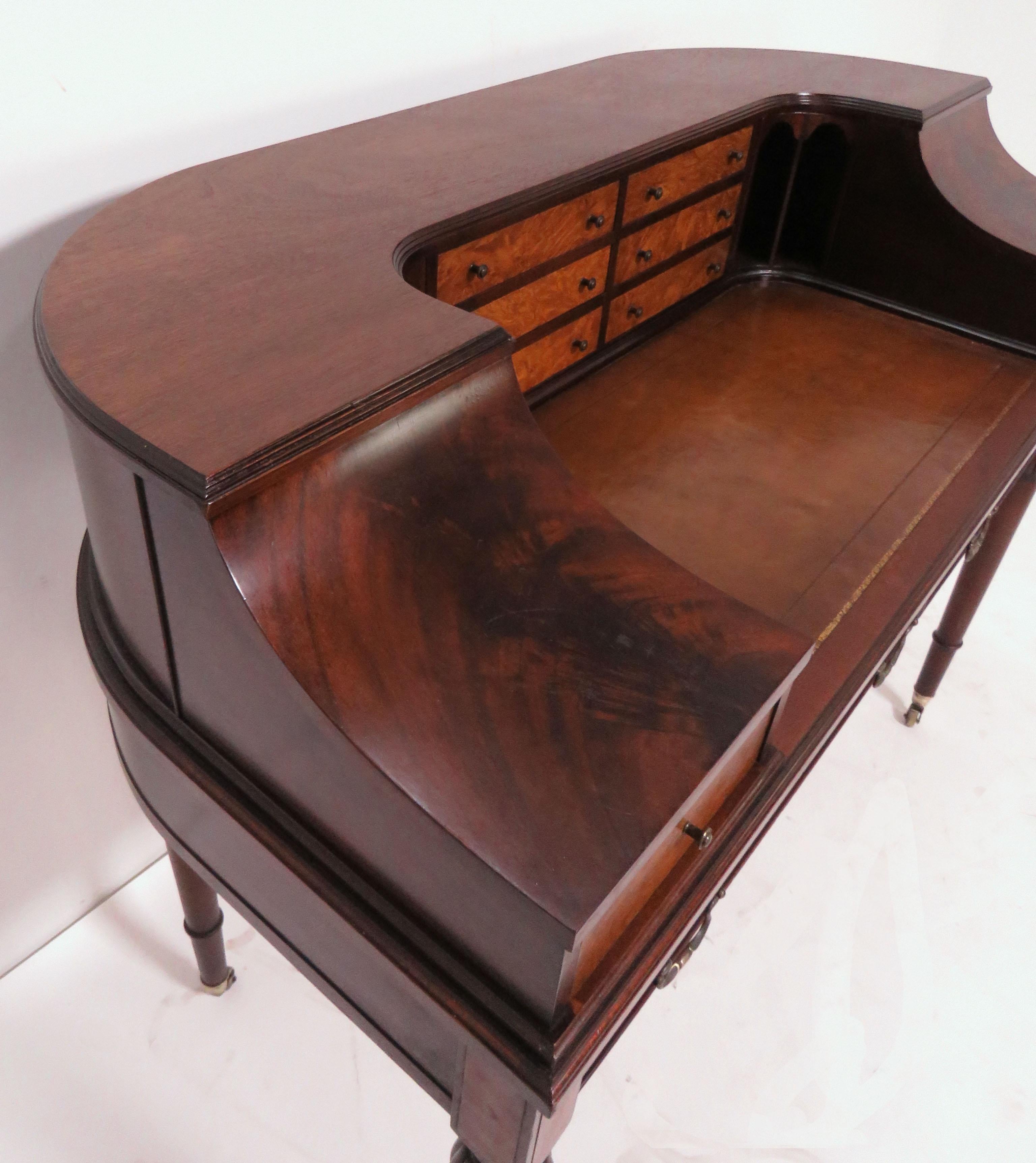 Carlton House Style Mahogany and Burl Leather Top Writing Desk 4