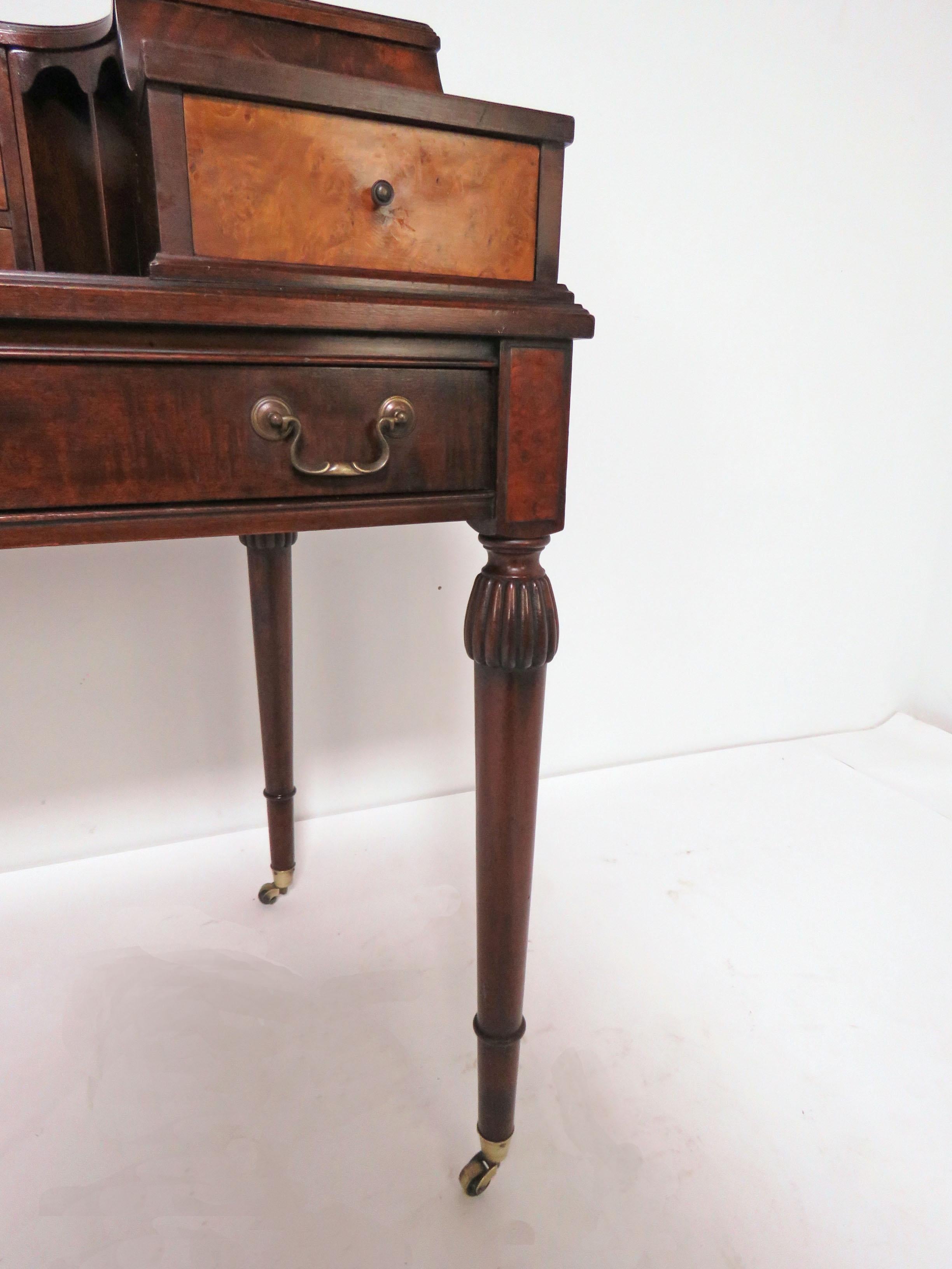 Carlton House Style Mahogany and Burl Leather Top Writing Desk 5
