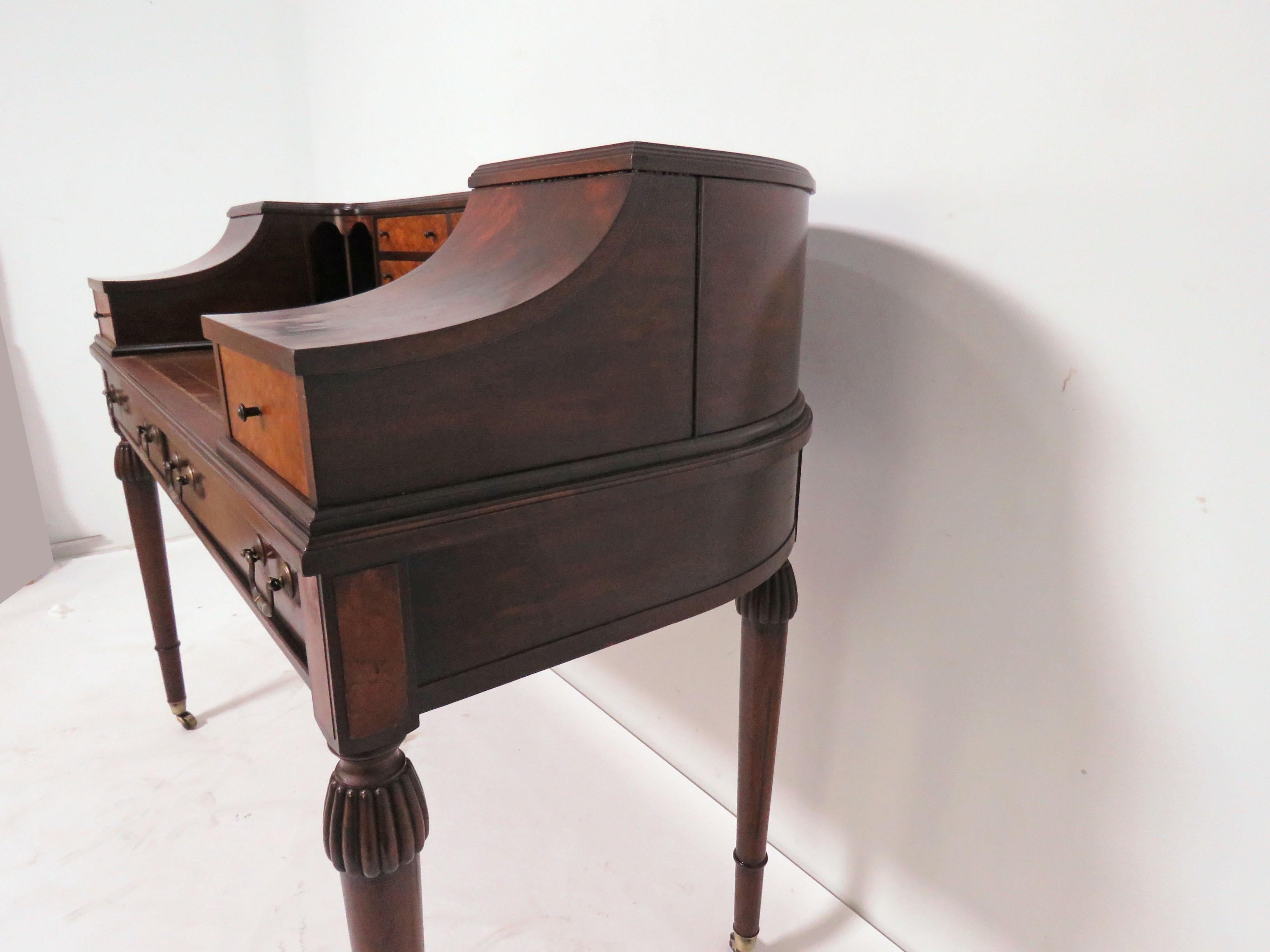 Carlton House Style Mahogany and Burl Leather Top Writing Desk 7