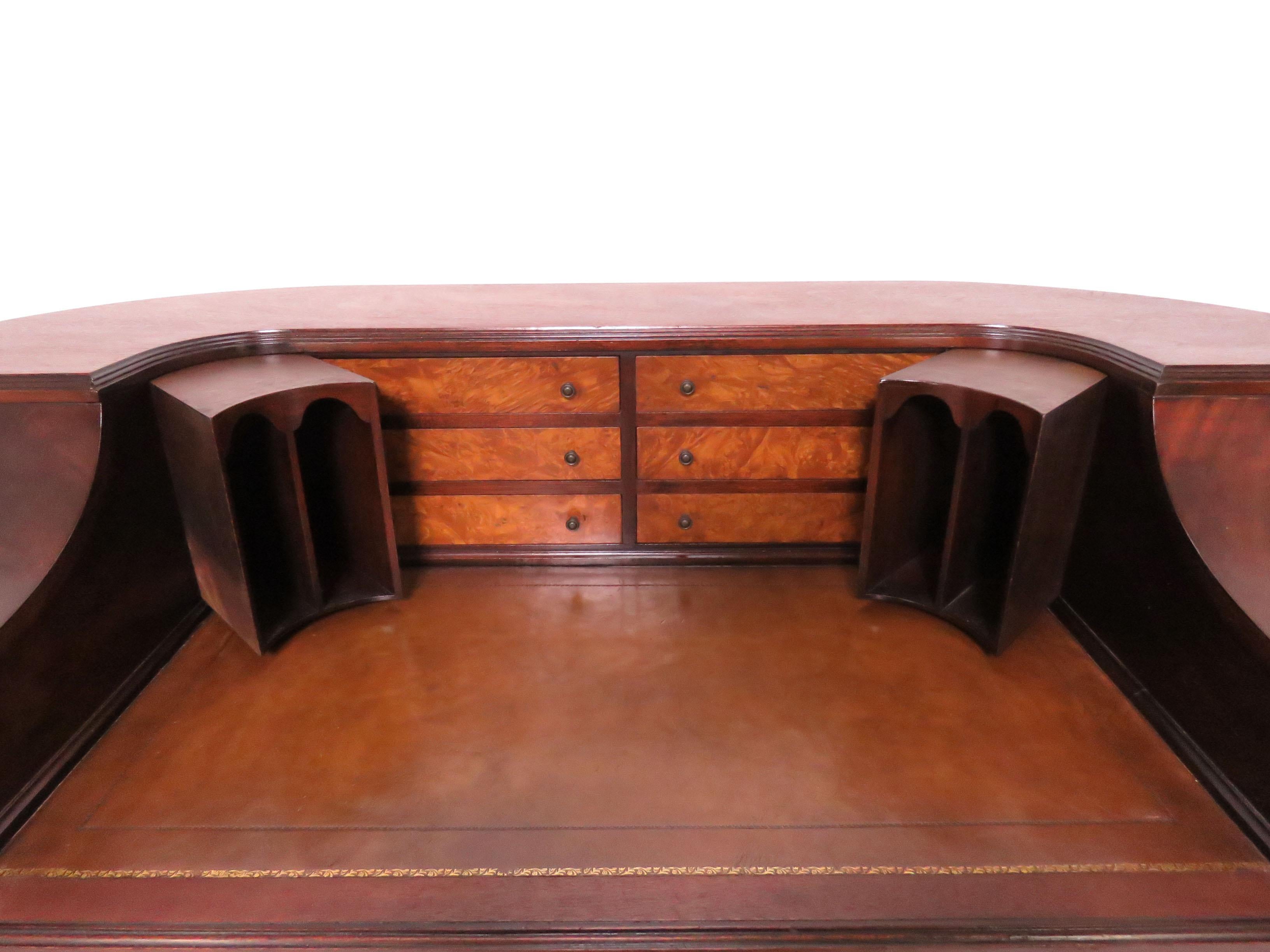 Mid-20th Century Carlton House Style Mahogany and Burl Leather Top Writing Desk