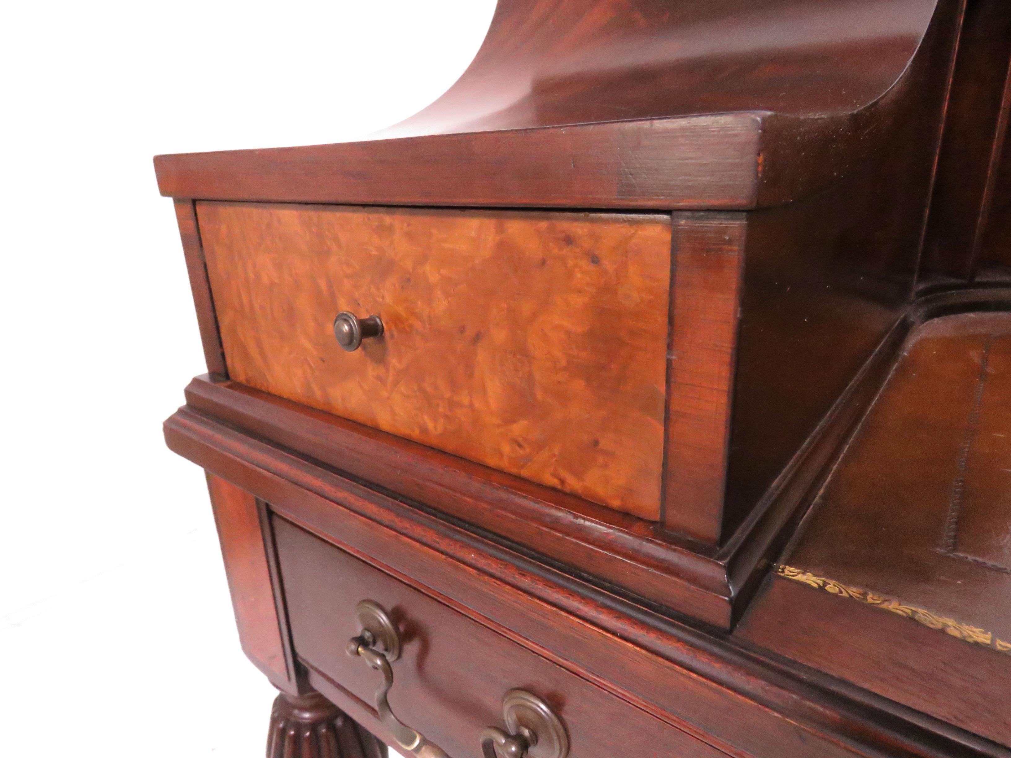 Carlton House Style Mahogany and Burl Leather Top Writing Desk 1