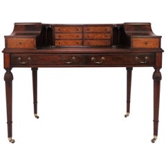 Carlton House Style Mahogany and Burl Leather Top Writing Desk