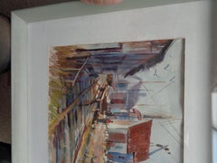 American Artist Carlton Plummer Watercolor Salmagundi Club label Maine Boatyard