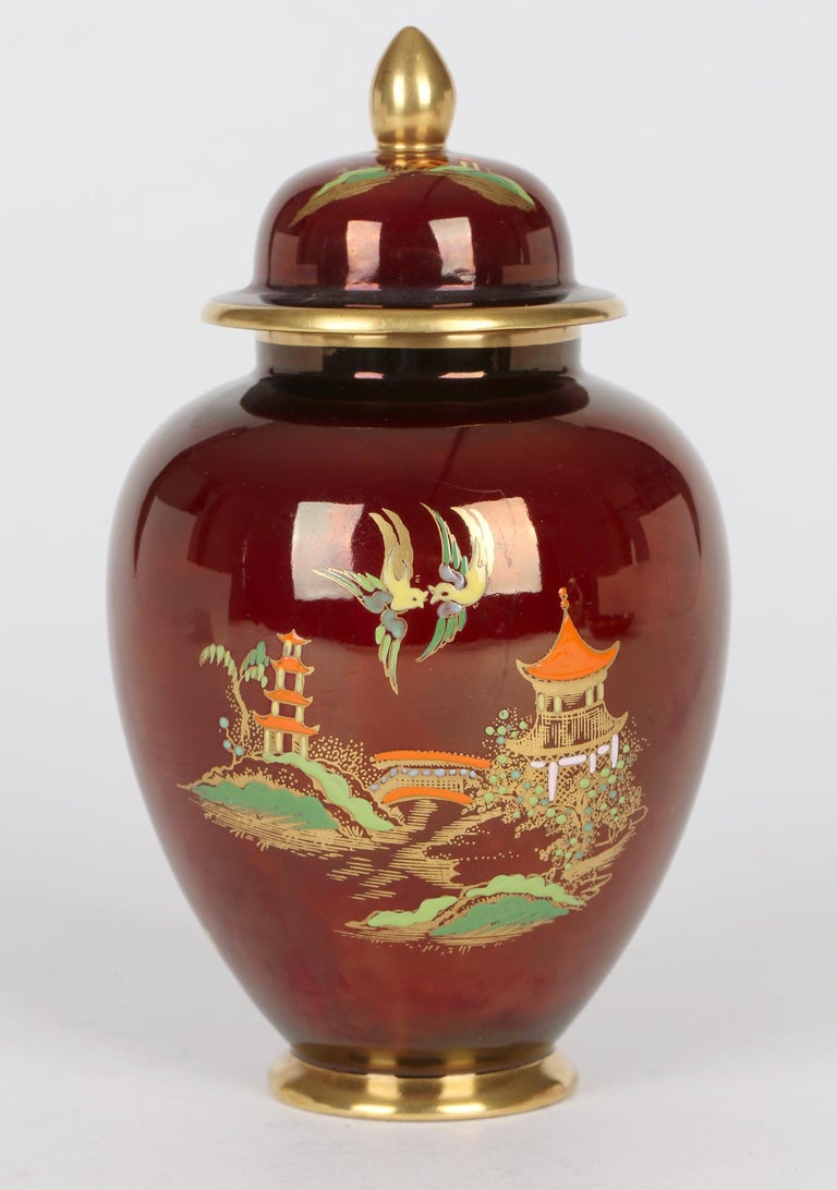Carlton Ware Art Deco Rouge Royal Lustre Mikado Pattern Pottery Ginger Jar For Sale 4