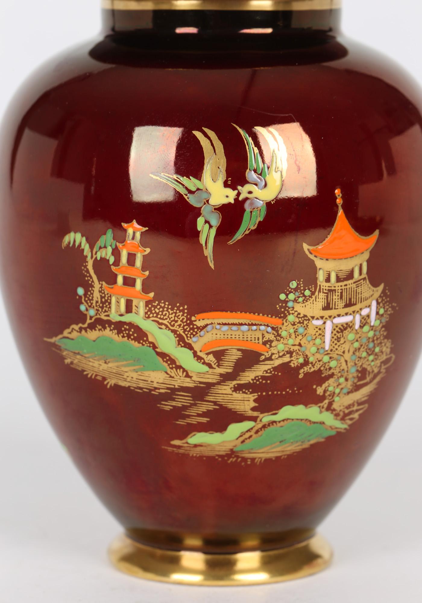 Carlton Ware Art Deco Rouge Royal Lustre Mikado Pattern Pottery Ginger Jar For Sale 2