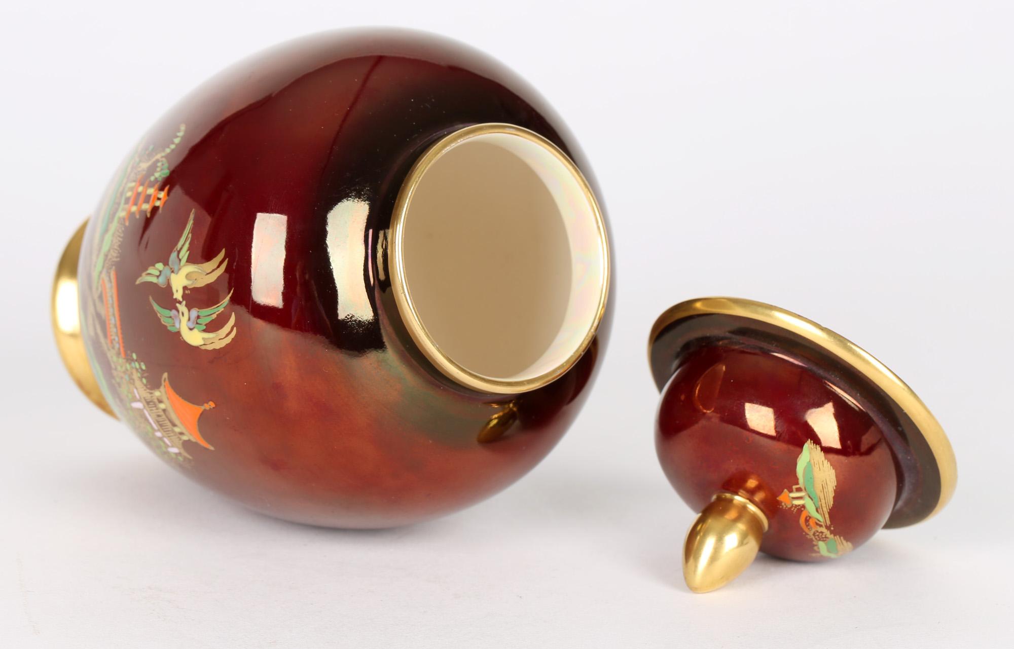 Art déco Pot à gingembre en poterie Art Déco Rouge Royal Lustre à motif Mikado de Carlton Ware en vente