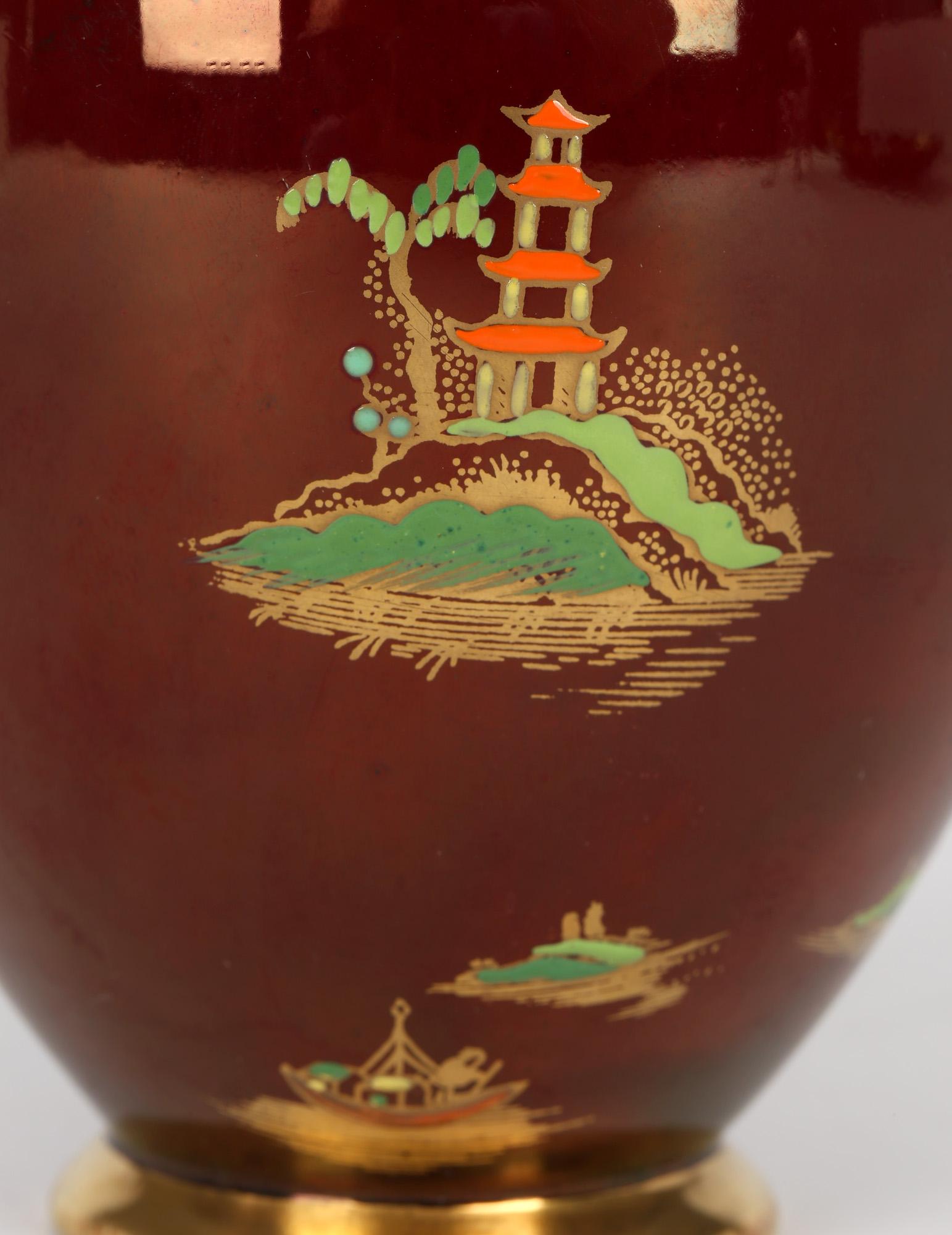 Krug aus Keramik mit Mikado-Muster, Rouge Royal Lustre, Carlton Ware, Art déco im Angebot 1