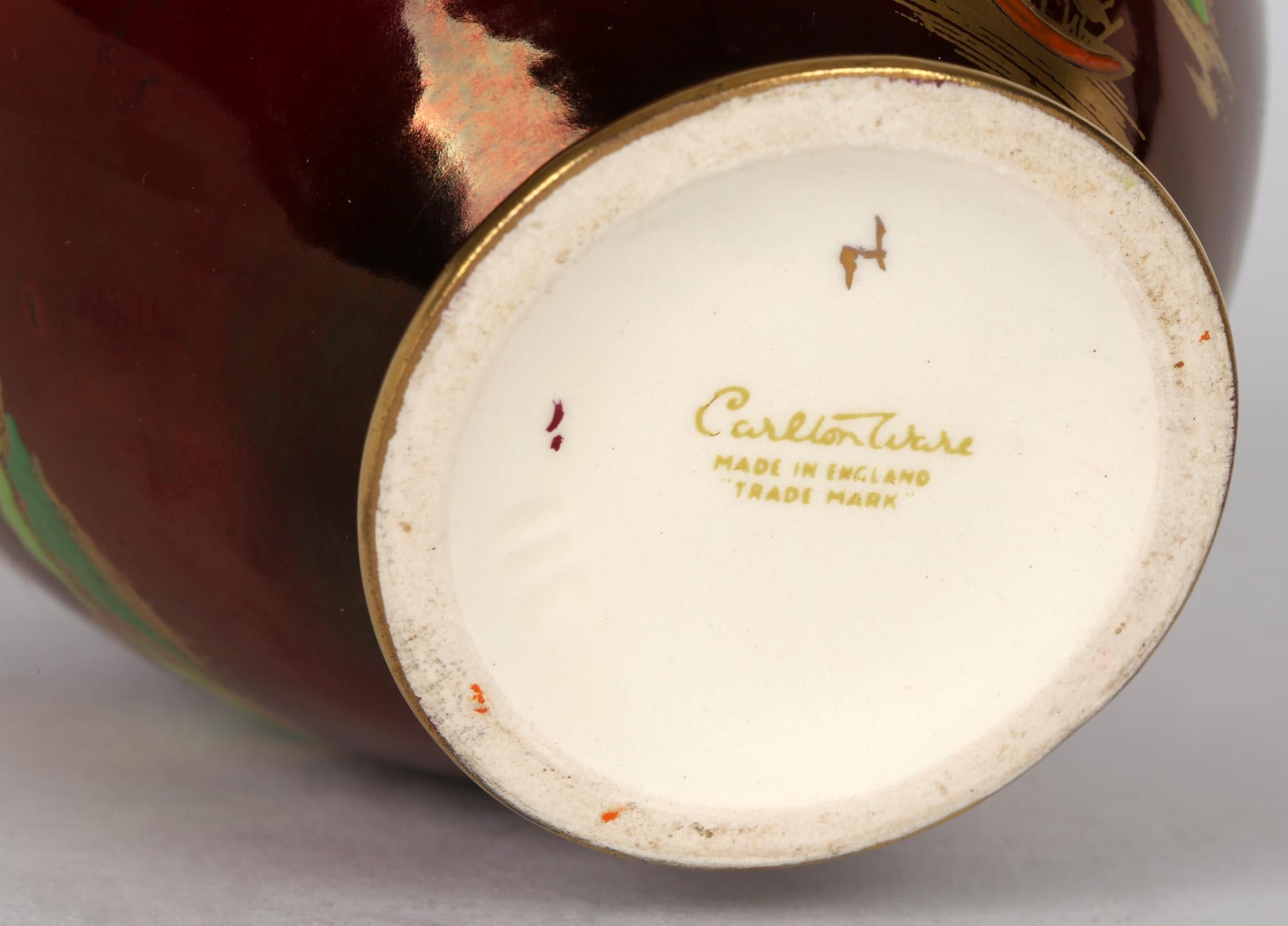 Pot à gingembre en poterie Art Déco Rouge Royal Lustre à motif Mikado de Carlton Ware en vente 1