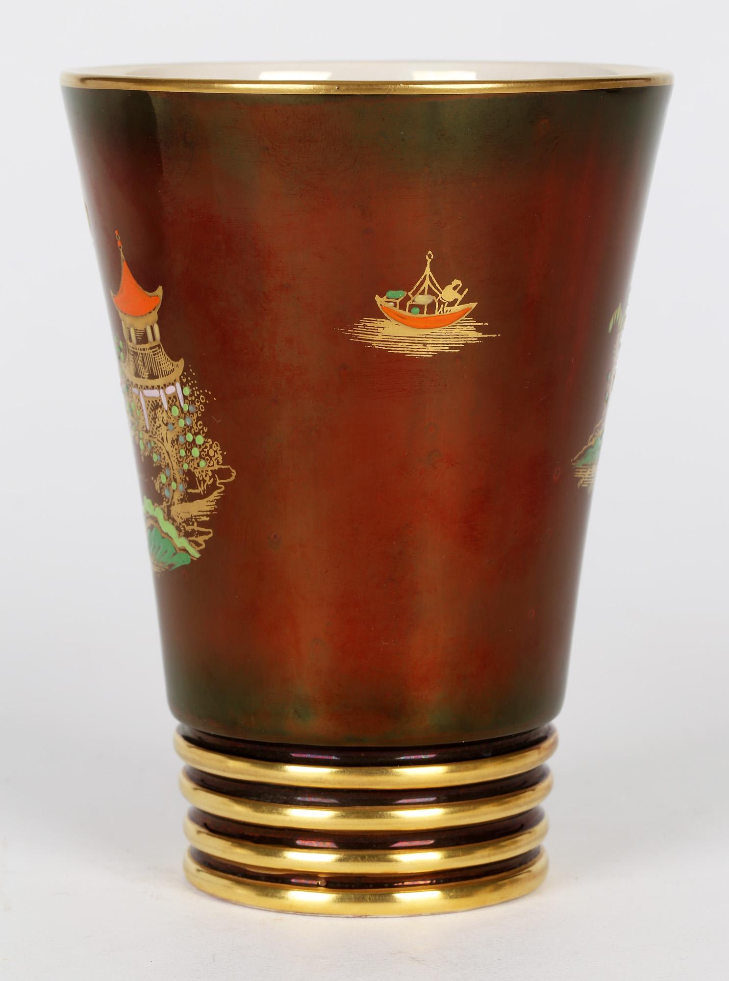 Carlton Ware, Rouge Royal Lustre-Keramikvase mit Mikado-Muster, Art déco (Mitte des 20. Jahrhunderts) im Angebot