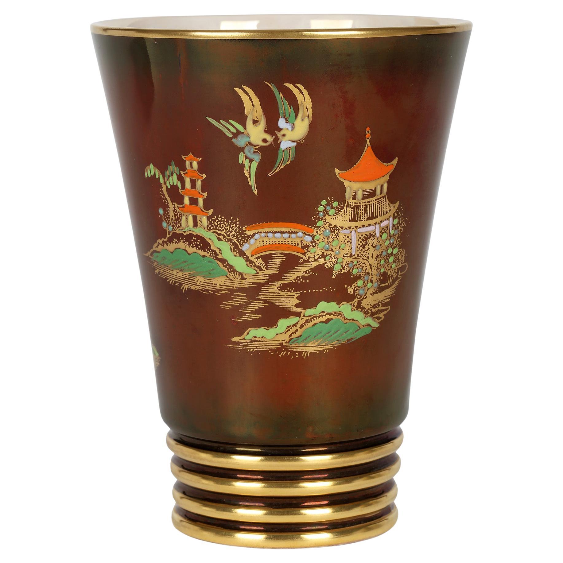 Carlton Ware, Rouge Royal Lustre-Keramikvase mit Mikado-Muster, Art déco