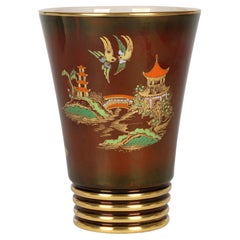 Carlton Ware Art Deco Rouge Royal Lustre Mikado Pattern Pottery Vase