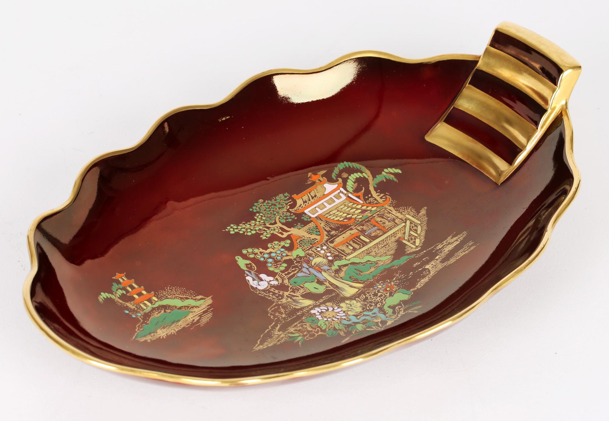 Sweet Meat Dish von Carlton Ware, Rouge Royal Lustre, Pagodenmuster, Art déco im Angebot 3