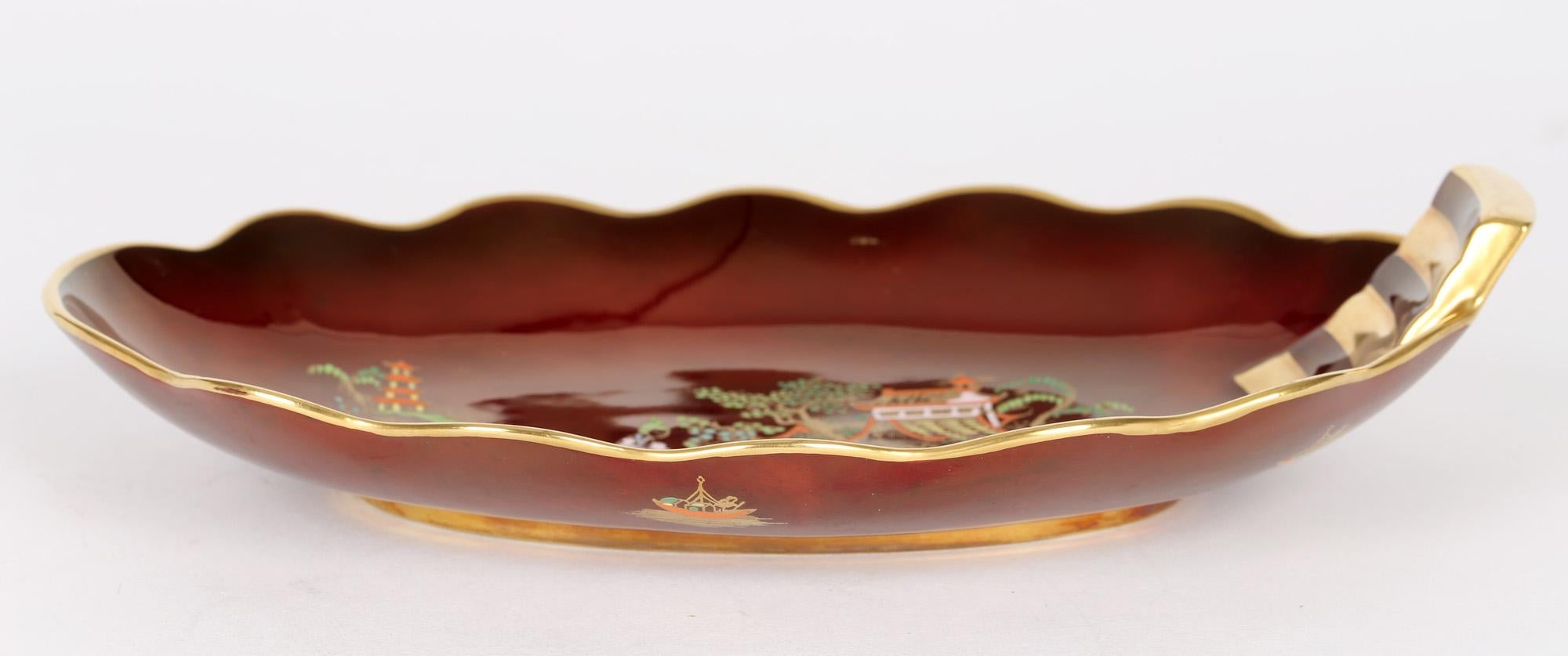 Carlton Ware Art Deco Rouge Royal Lustre Pagoda Pattern Sweet Meat Dish For Sale 1
