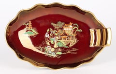 Carlton Ware Art Deco Rouge Royal Lustre Pagoda Pattern Piatto di carne dolce