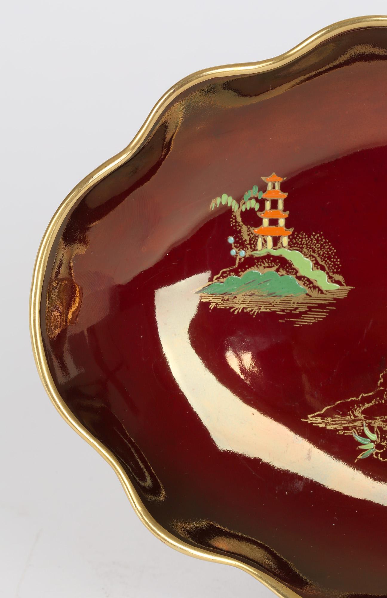 Sweet Meat Dish von Carlton Ware, Rouge Royal Lustre, Pagodenmuster, Art déco im Angebot 1