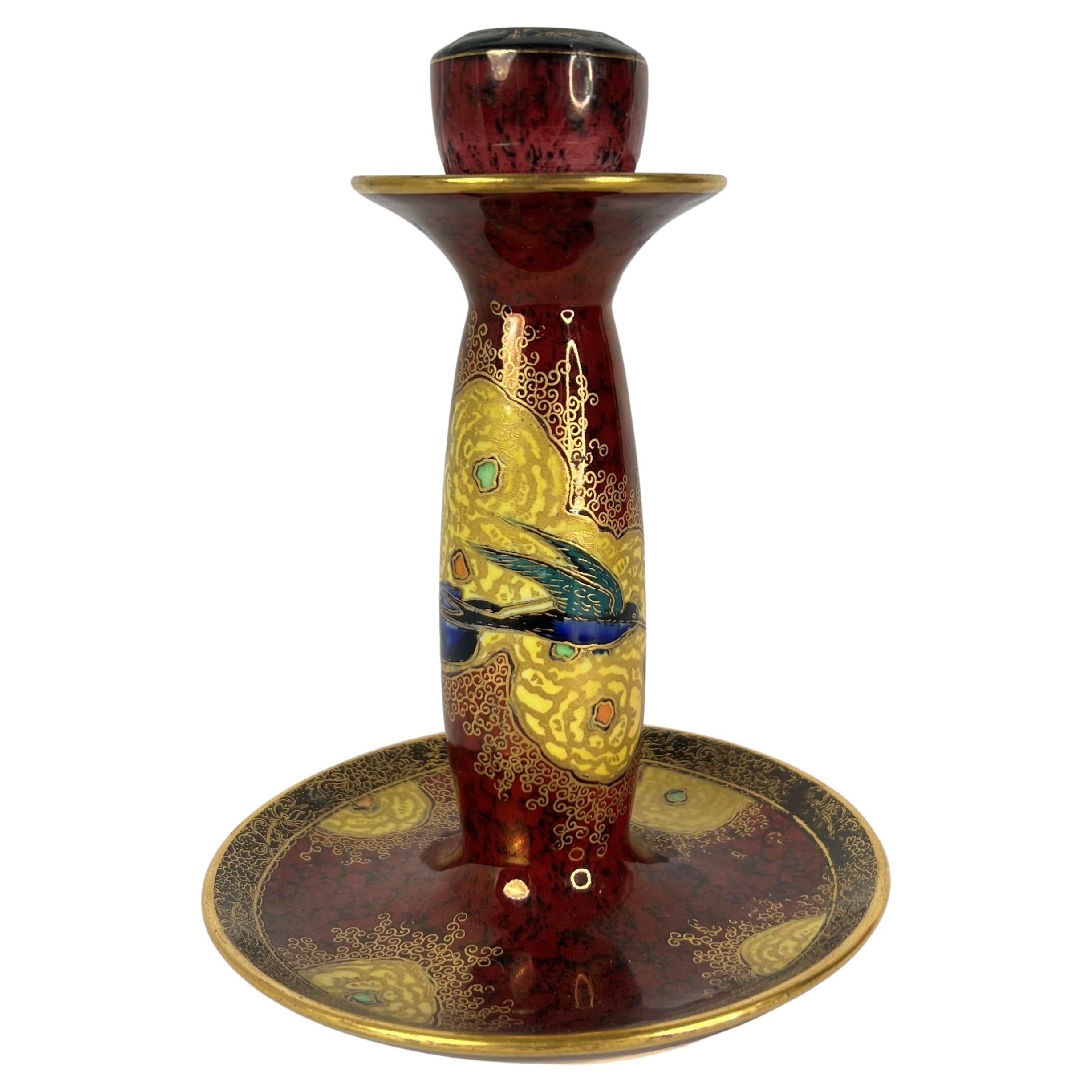 Carlton Ware C1930 Candlestick 3074 Swallow & Paradise Bird Tree Cloud Red For Sale