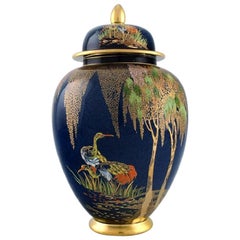 Vintage Carlton Ware, England, Large Lidded Jar in Hand Painted Porcelain, 1950s