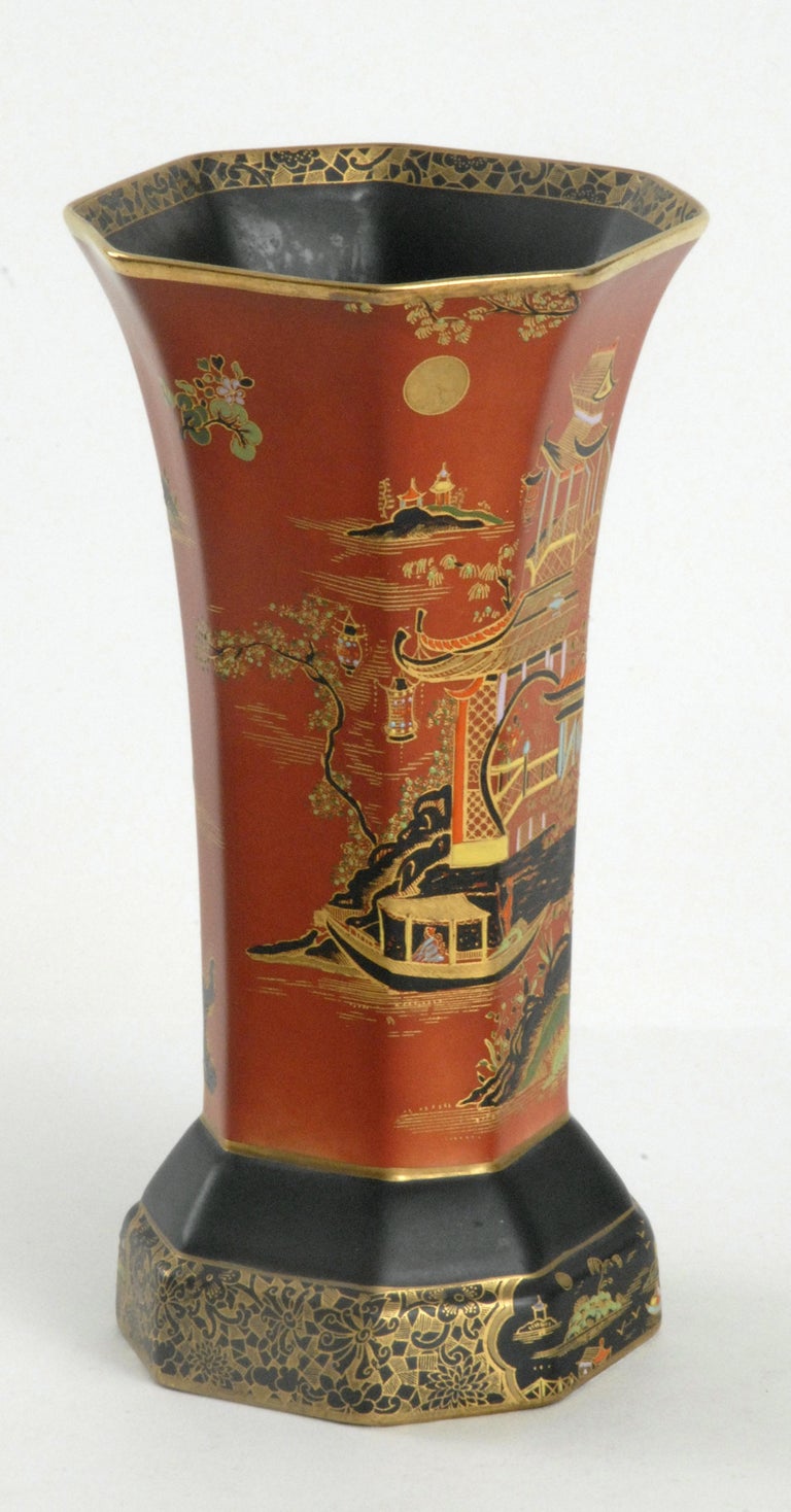 Carlton Ware England Temple Pattern Octagonal Vase Circa 1925