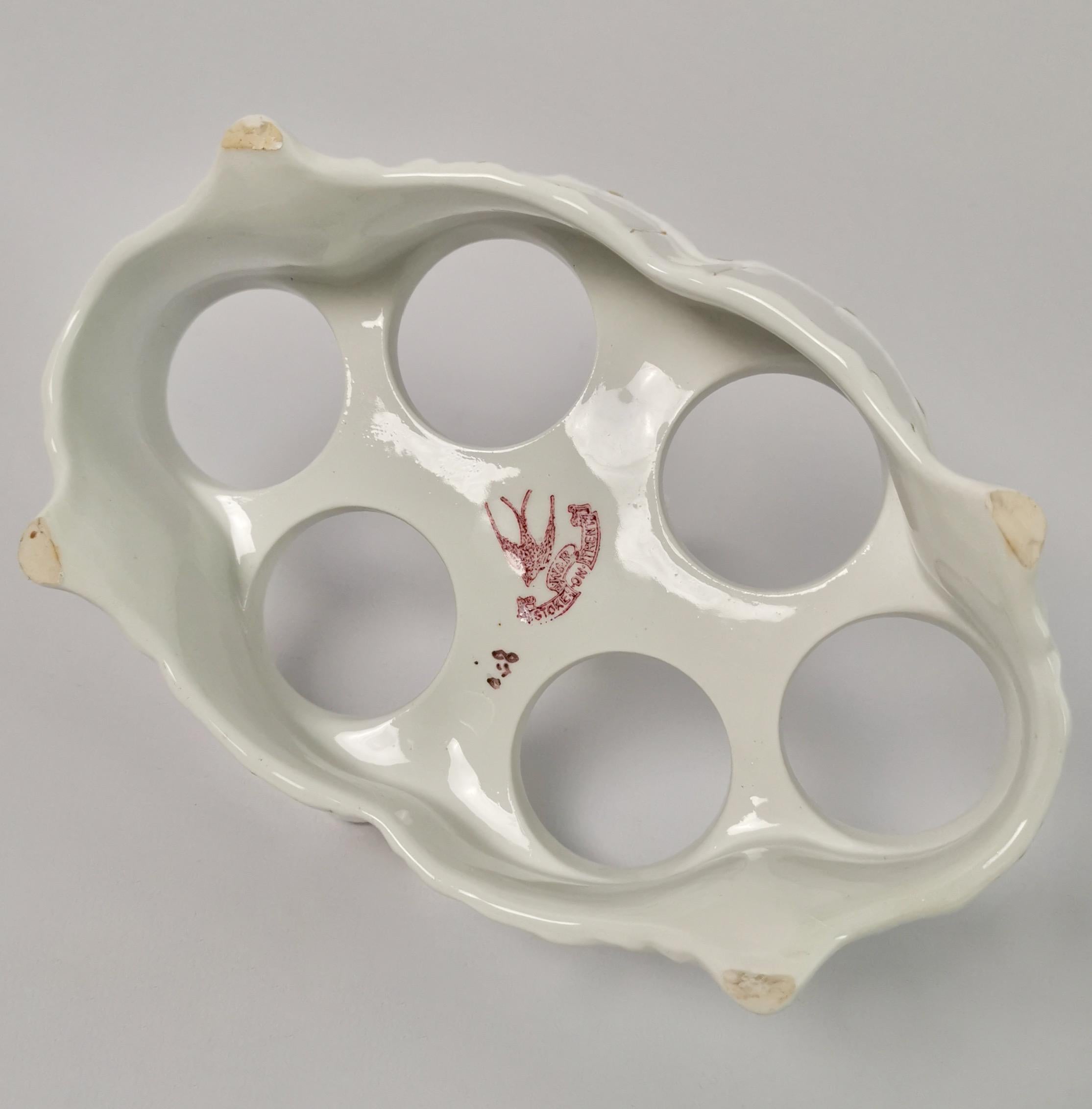 Carltonware Porcelain Egg Cruet Serving Six, White and Gilt, Victorian, ca 1890 6