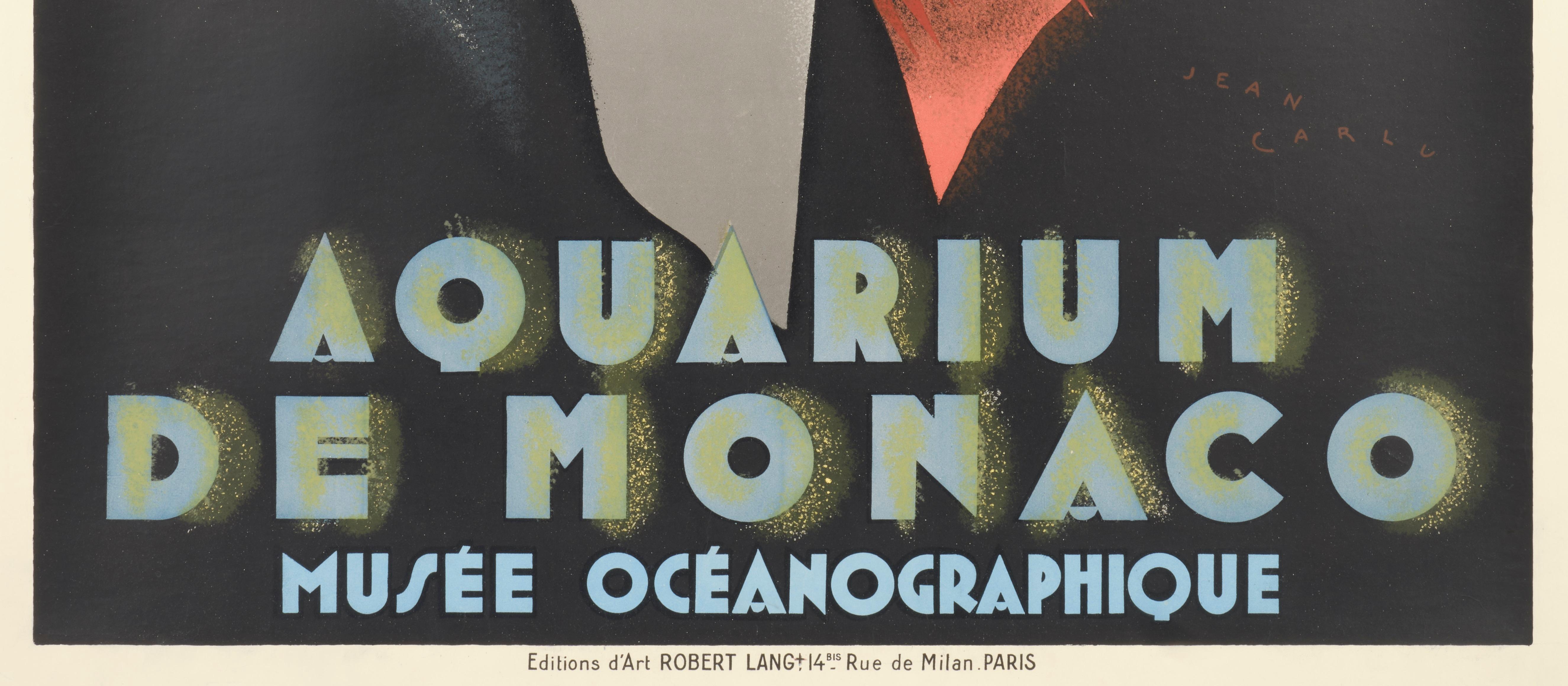 Cartel Art Déco creado en 1926 por Jean Carlu para la promoción del Museo Oceanográfico / Acuario de Mónaco.

Artista: Jean Carlu 
Título: Acuario de Mónaco - Museo Oceanográfico
Fecha: 1926
Tamaño (ancho x alto): 78 x 107 cm / 30,7 x 42,1