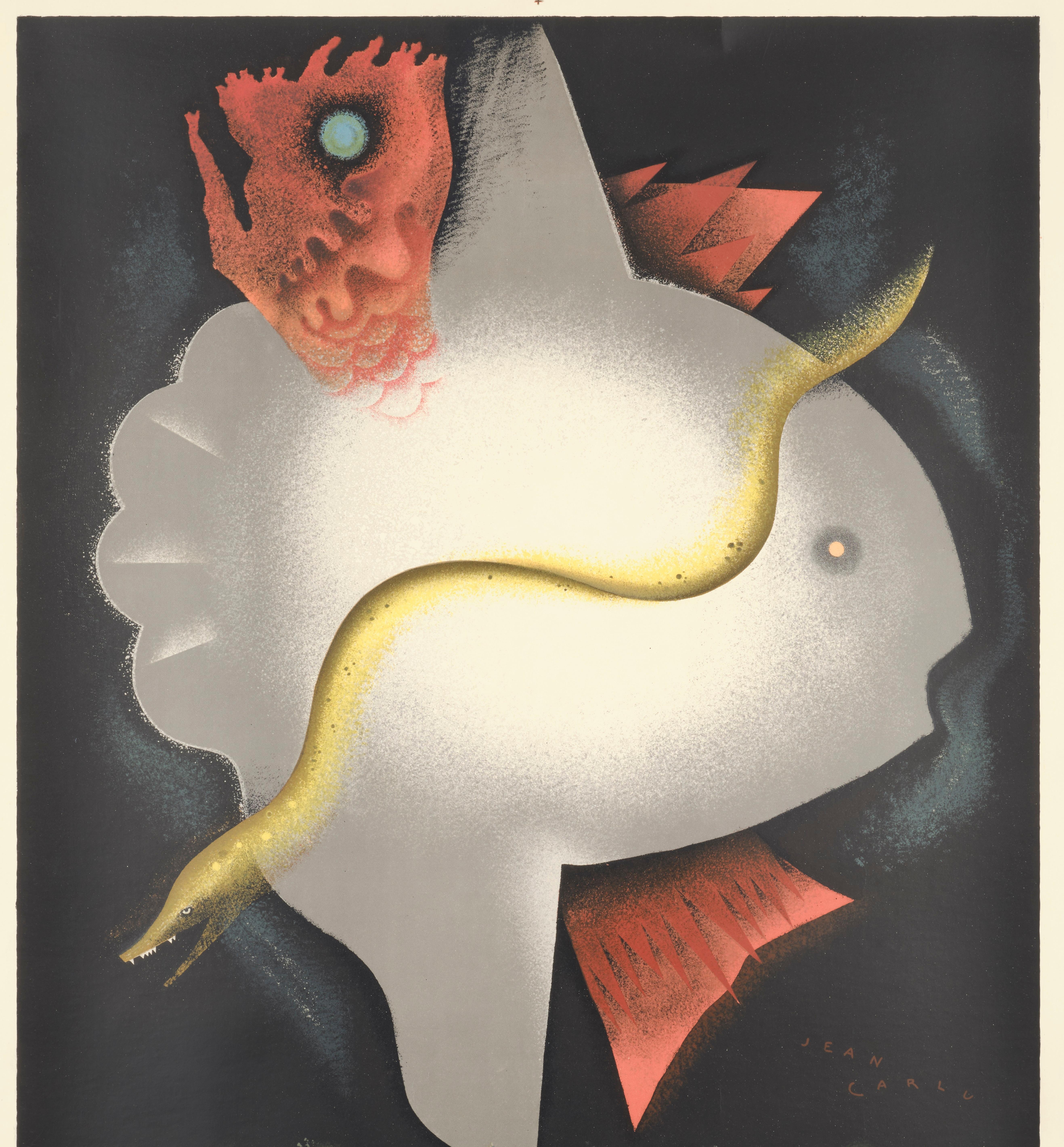 Carlu, Cartel Art Decó Original, Acuario de Mónaco, Costa Azul, Peces, 1926 Francés en venta