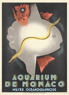 Carlu, Original Art Deco Poster, Aquarium of Monaco, French Riviera, Fish, 1926