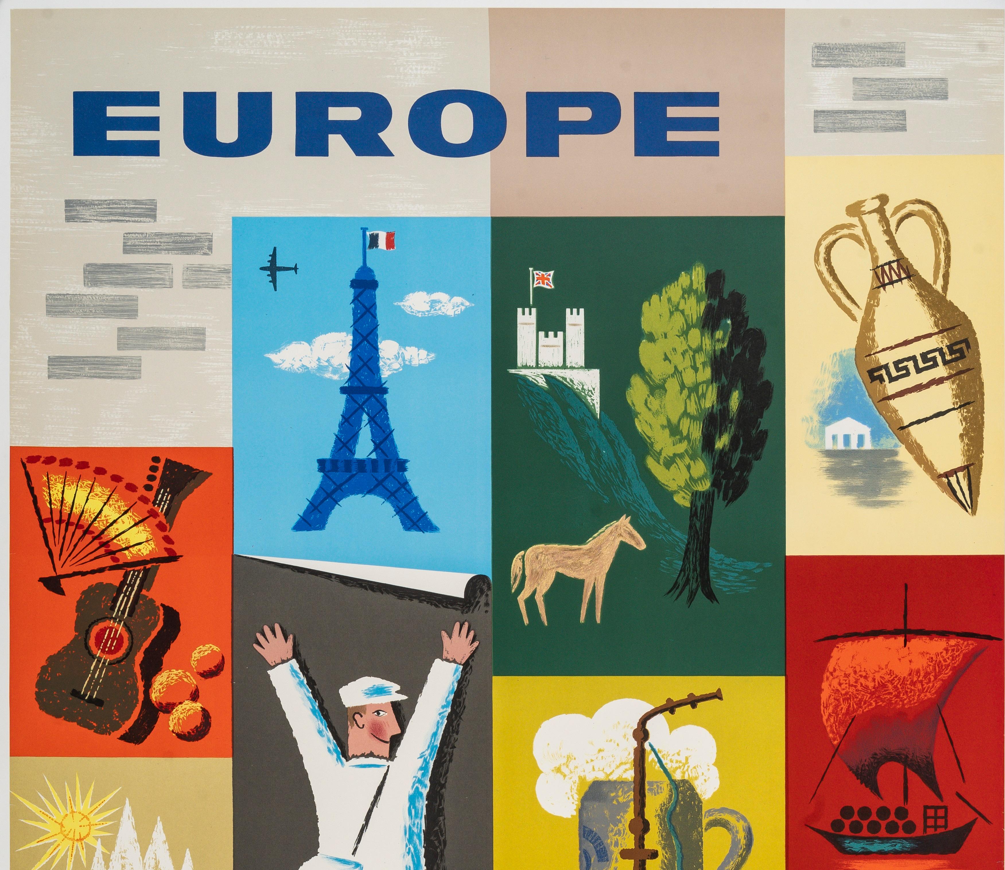 Affiche créée par Jean Carlu en 1957 pour promouvoir le tourisme en Europe via la compagnie aérienne française Air France.

Artistics : Jean Carlu (1900-1927)
Titre : Europe - Air France
Date : 1957
Taille (l x h) : 24.8 x 39.4 in / 63 x 100