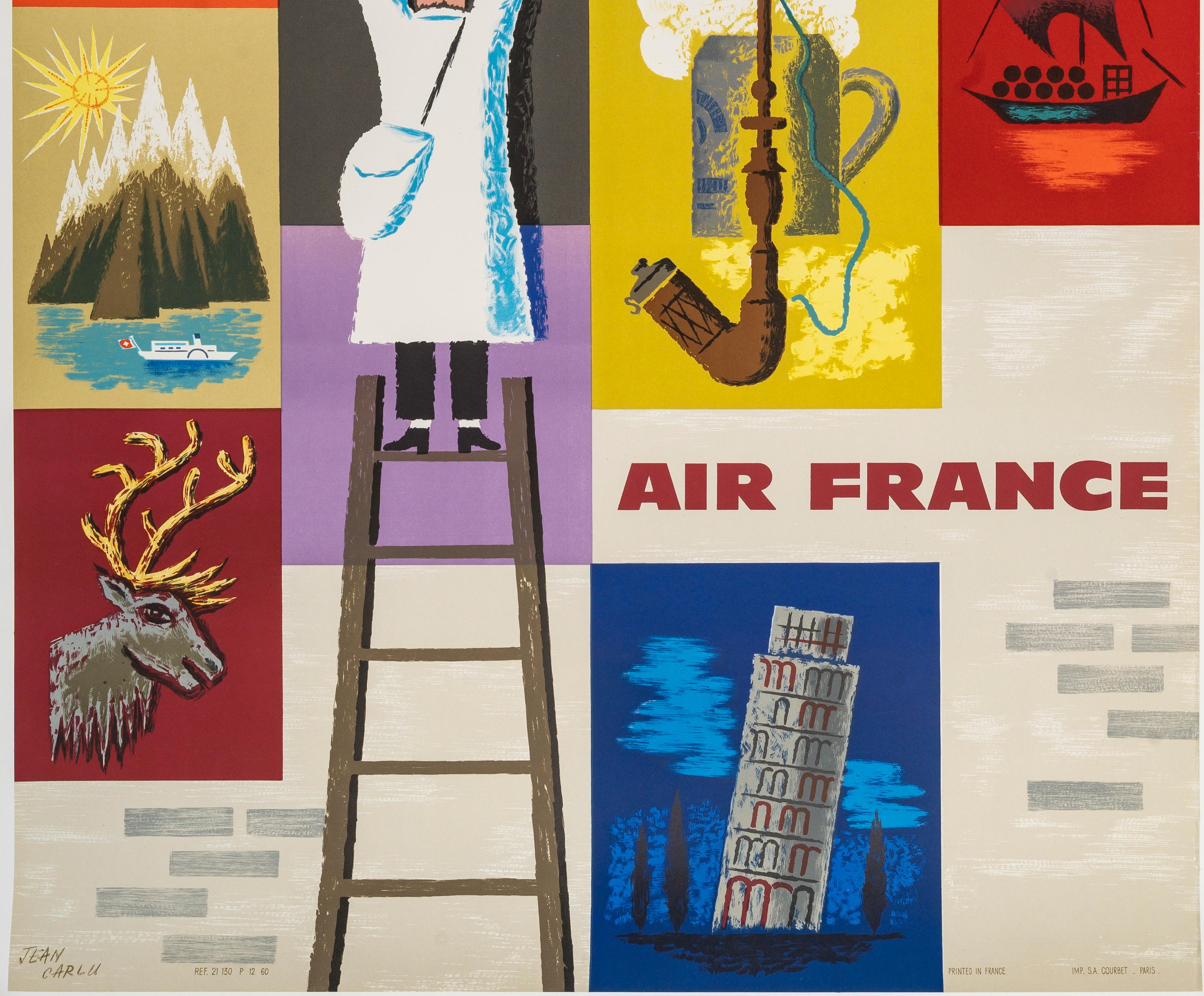 Mid-Century Modern Carlu, affiche originale du film Air France Europe, Tour Eiffel, Aviation, 1957 en vente