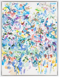 "Glicinia" Pintura abstracta expresiva contemporánea enmarcada en técnica mixta sobre panel
