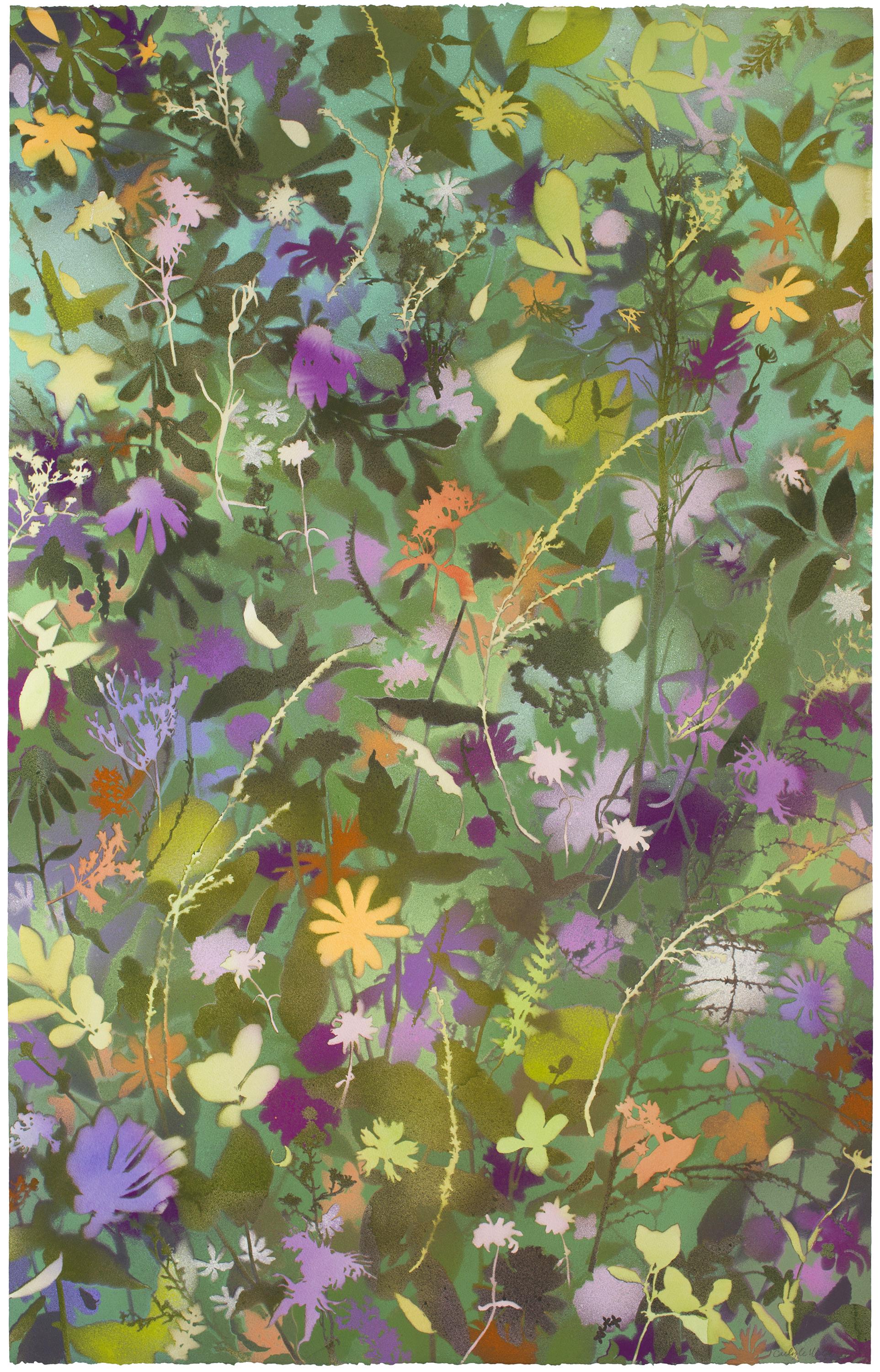 'Anniversary Wildflowers I' - naturalist landscape, colorful, botanical, layered