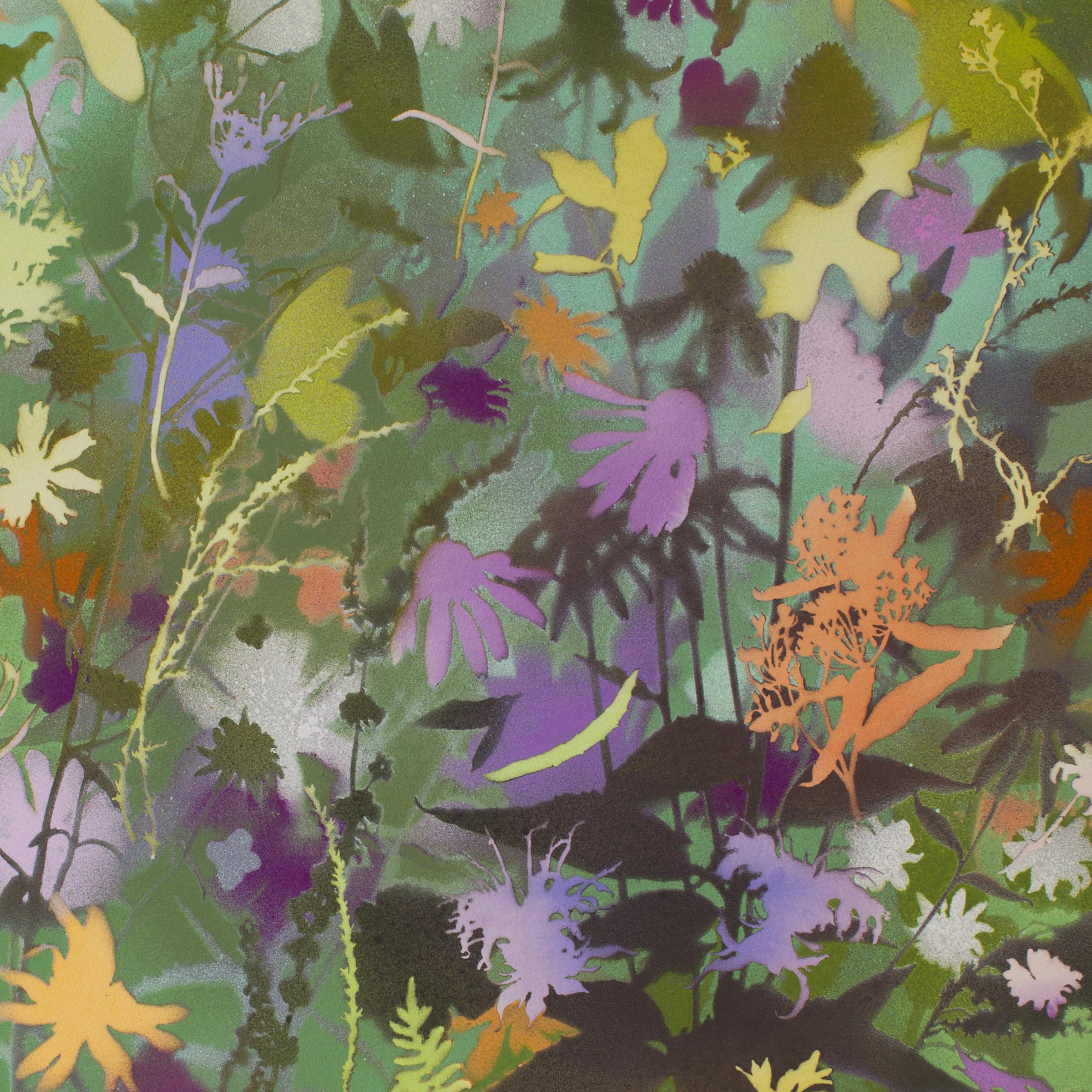 'Anniversary Wildflowers II'  naturalist landscape, colorful, botanical, layered - Painting by Carlyle Wolfe Lee