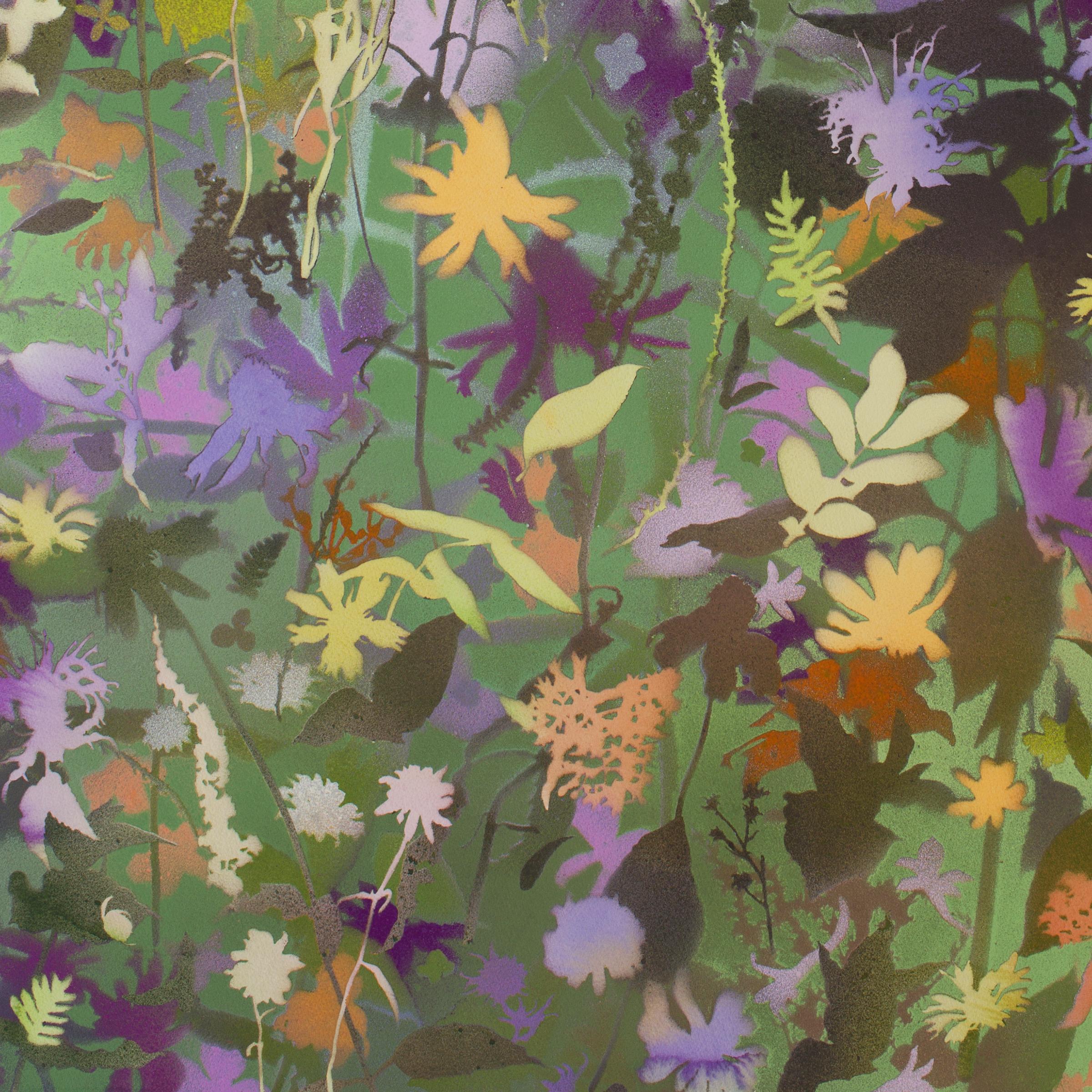 'Anniversary Wildflowers II'  naturalist landscape, colorful, botanical, layered - Contemporary Painting by Carlyle Wolfe Lee